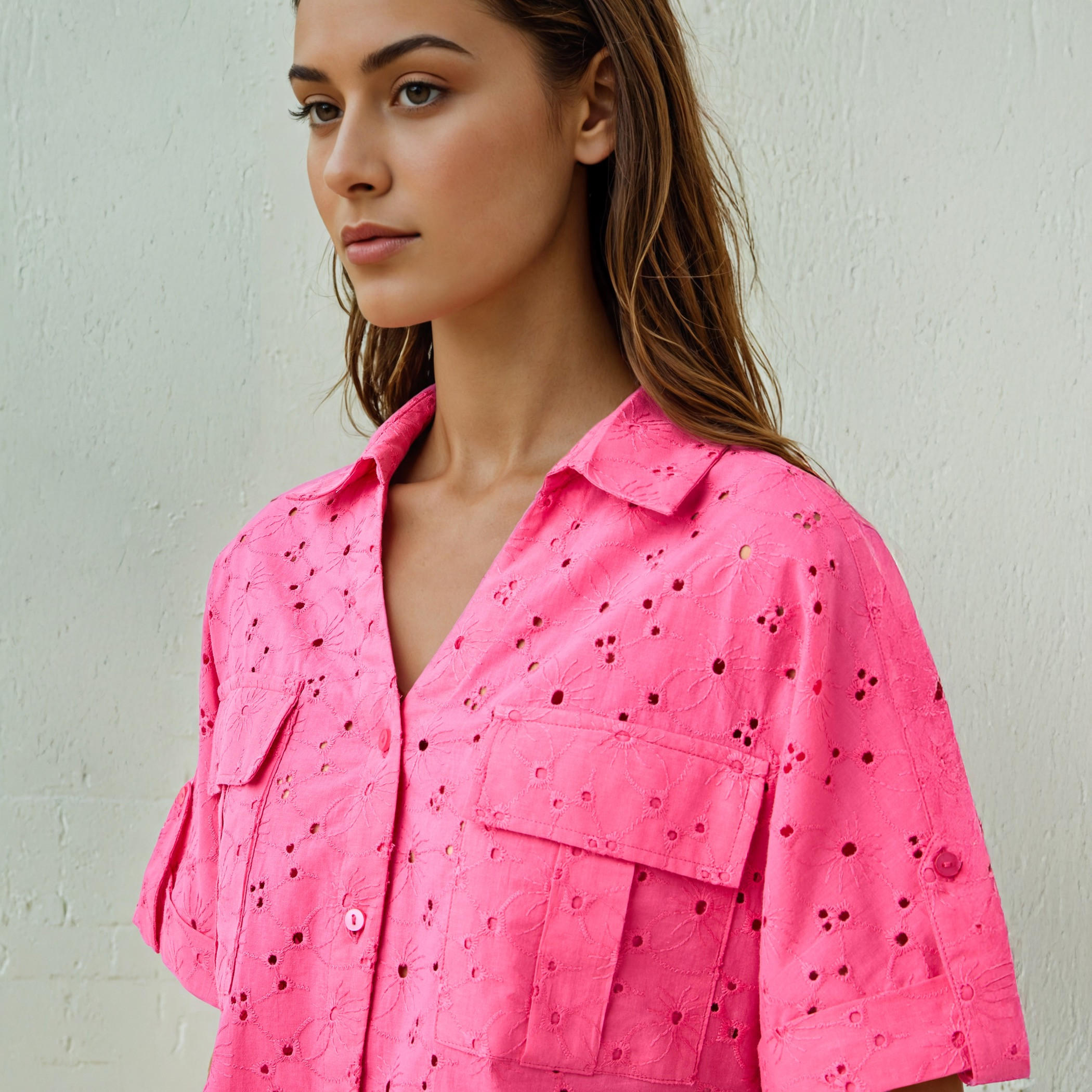 Schiffli Textured Shirt with Collar and Knot Detail-women-clothing-shirtsandblouses-shirts-image-4