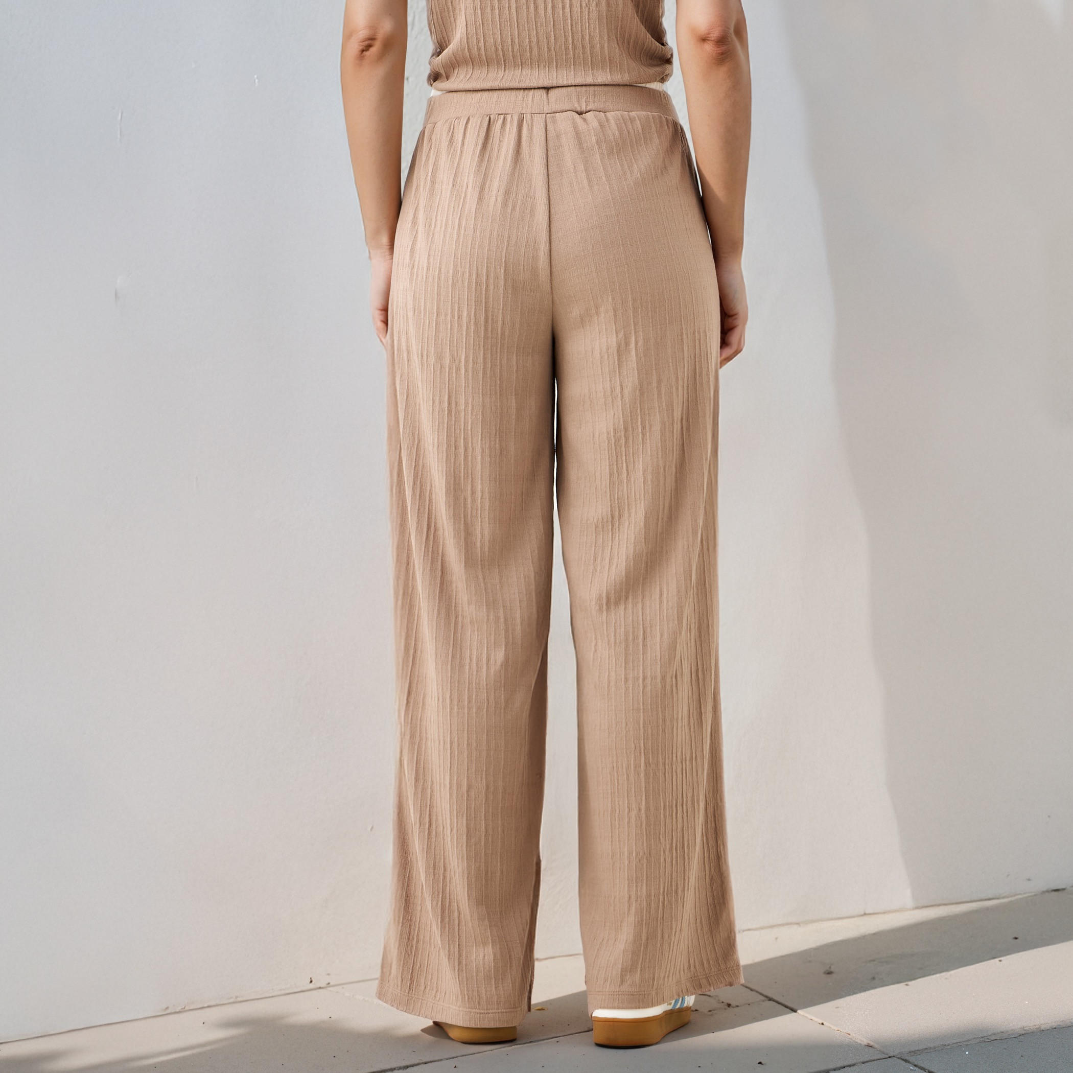 بنطلون رياضي واسع بارز الملمس بخصر متباين-women-clothing-bottoms-joggers-image-3
