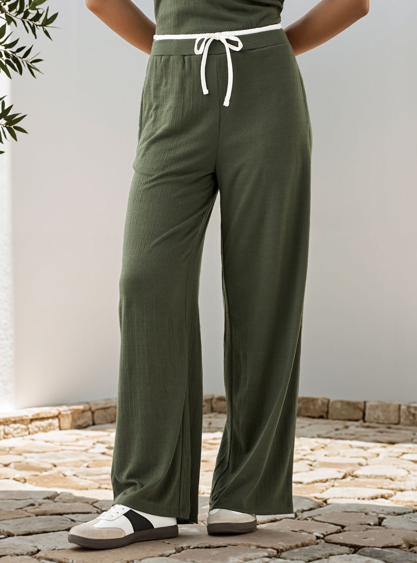 بنطلون رياضي واسع بارز الملمس بخصر متباين-women-clothing-bottoms-joggers-image-1