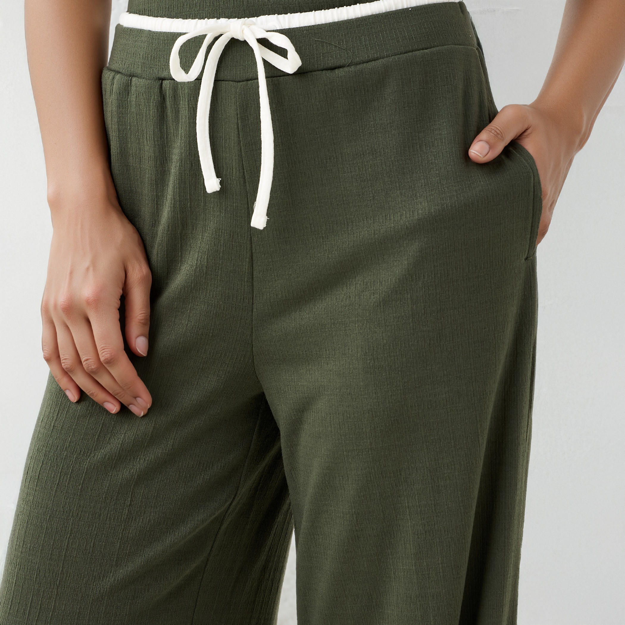 Textured Wide Leg Joggers with Contrast Waist-women-clothing-bottoms-joggers-image-4