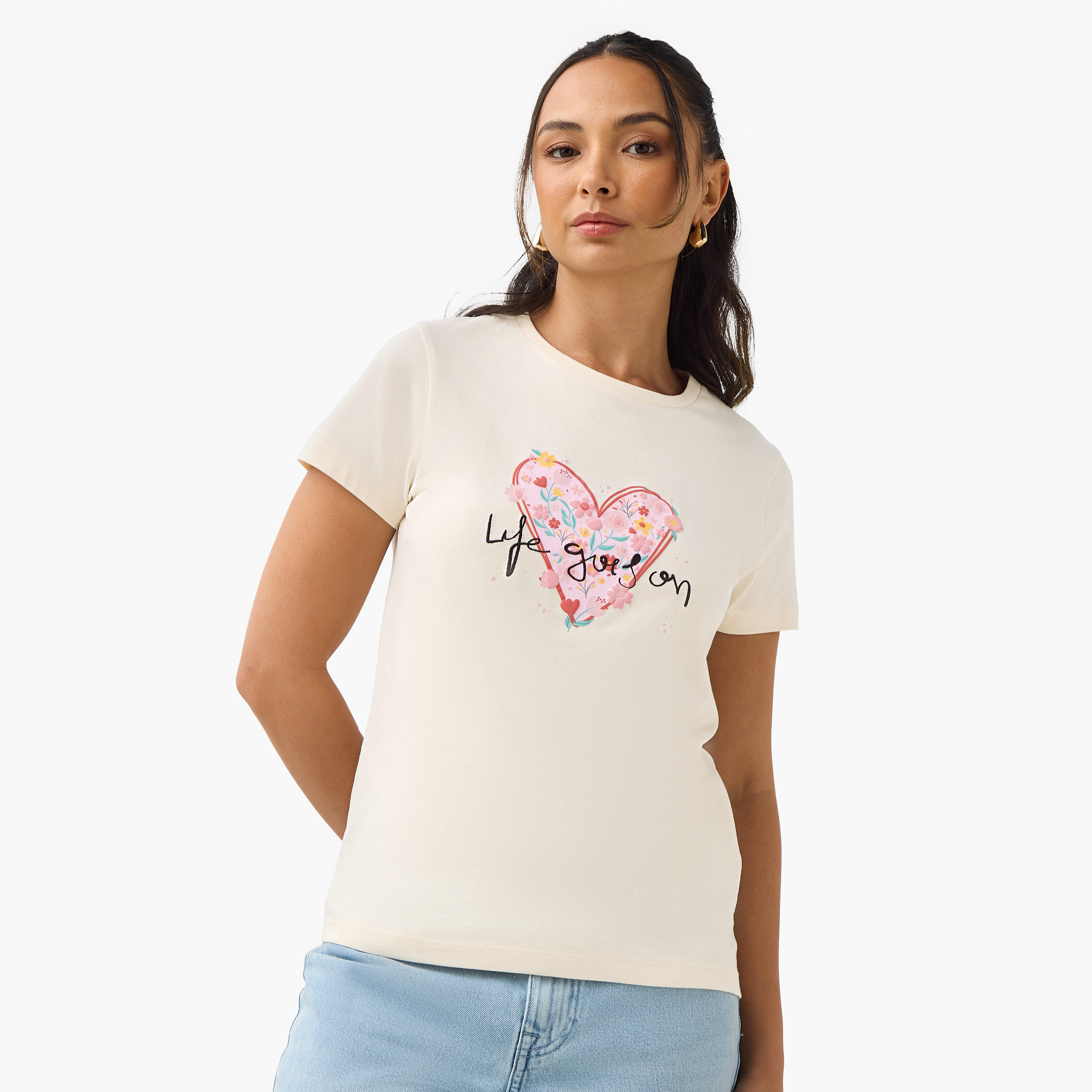 Slogan Embroidered T-shirt-women-clothing-tshirts-image-1