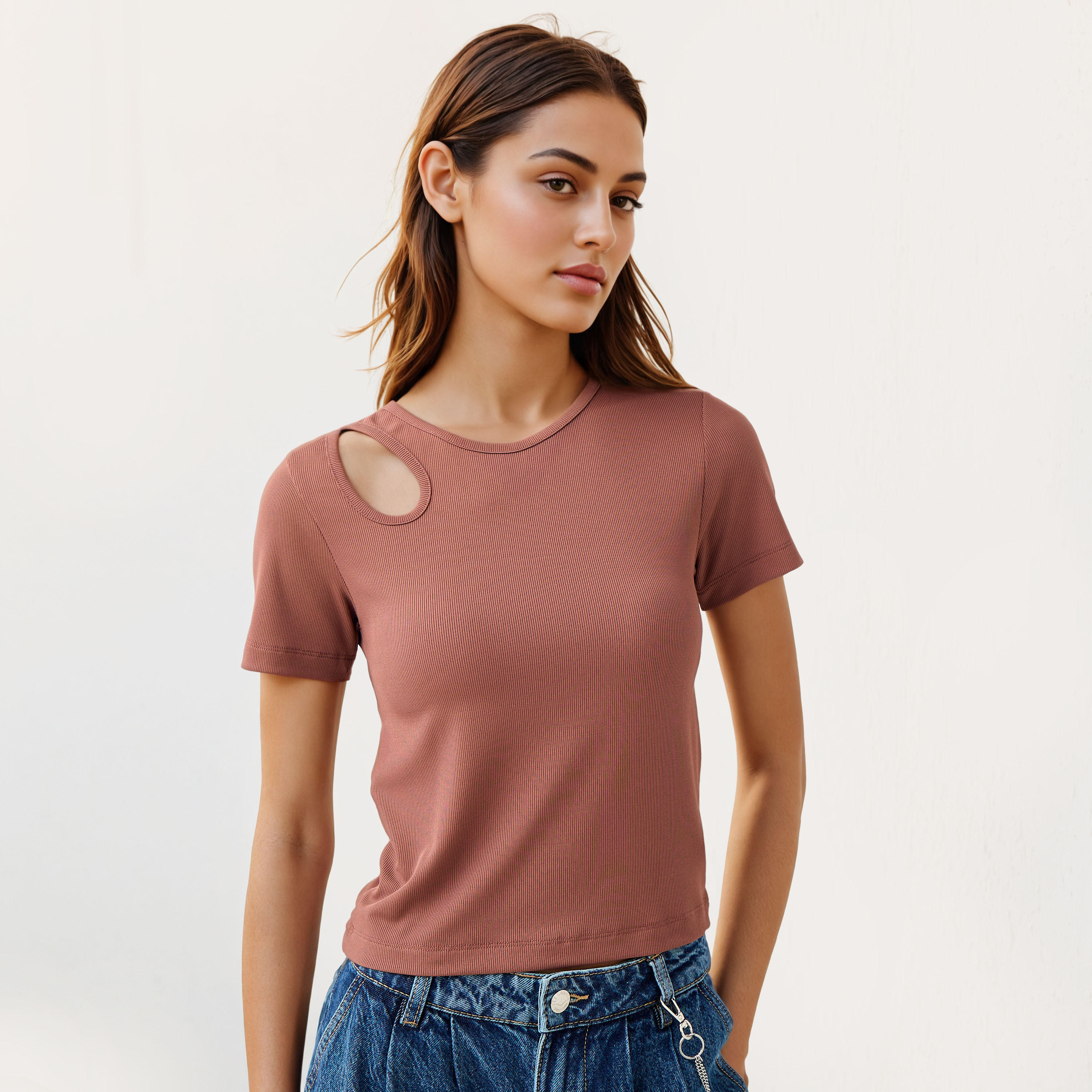 Ribbed T-shirt with Cutout Detail-women-clothing-tshirts-image-1