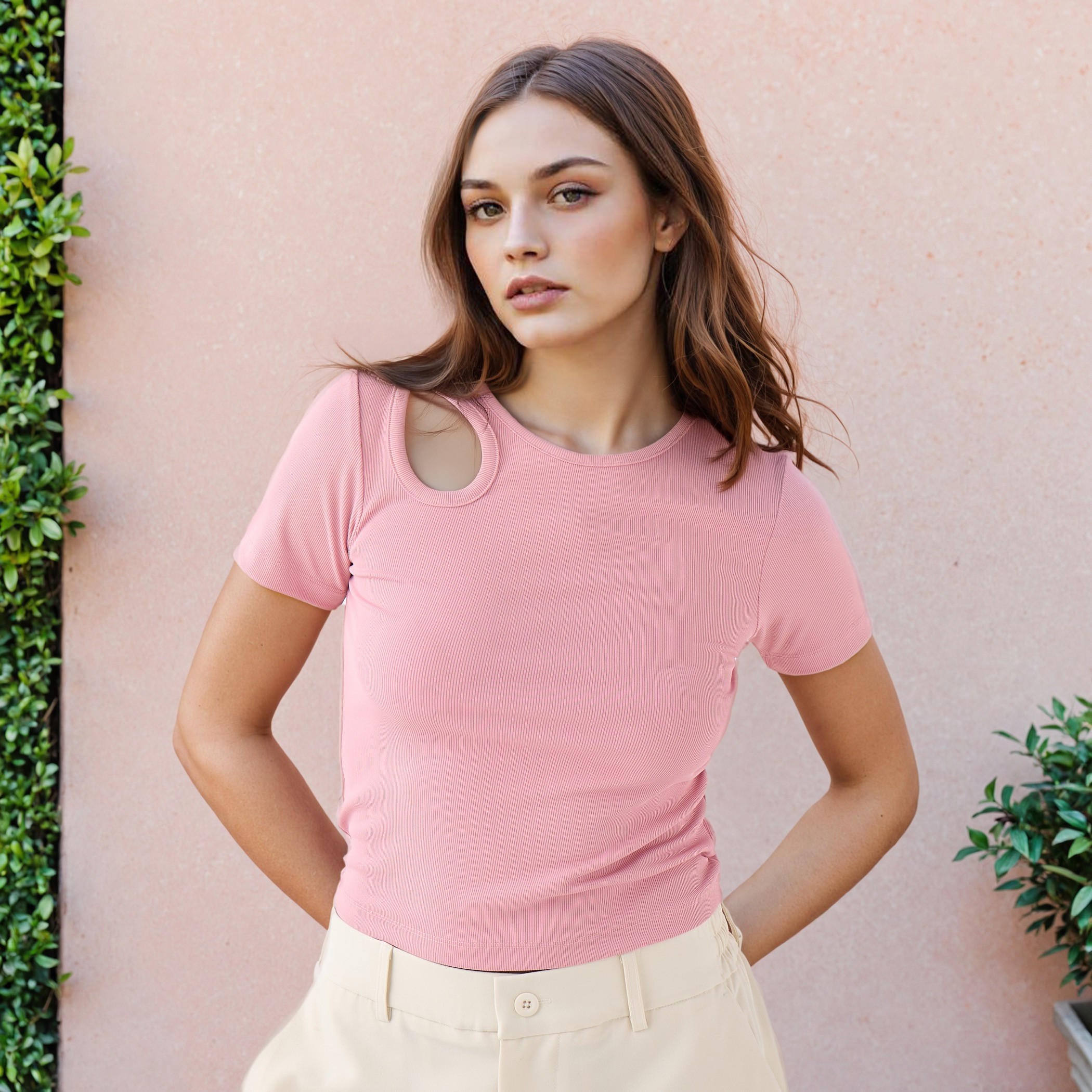 Ribbed T-shirt with Cutout Detail-women-clothing-tshirts-image-1