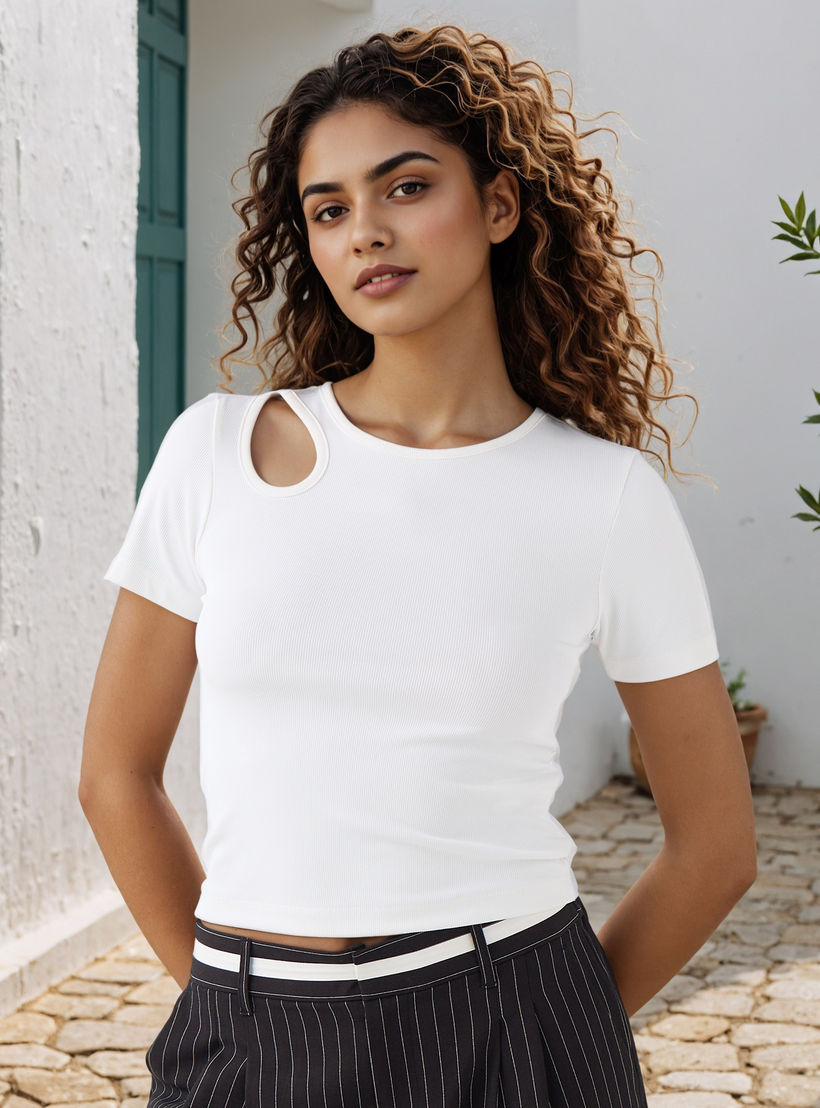 Ribbed T-shirt with Cutout Detail-women-clothing-tshirts-image-1