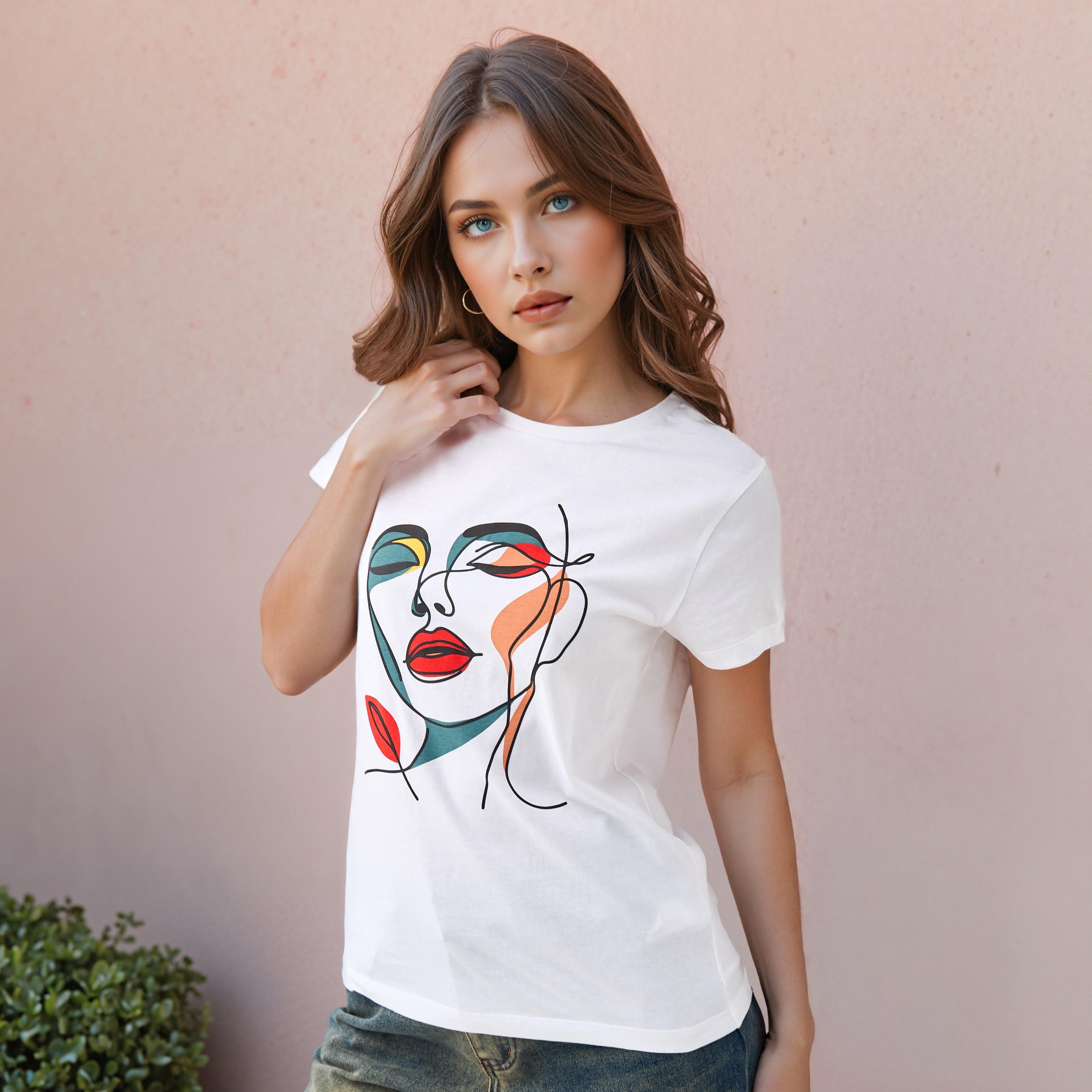 Graphic Print T-shirt with Crew Neck-women-clothing-tshirts-image-1