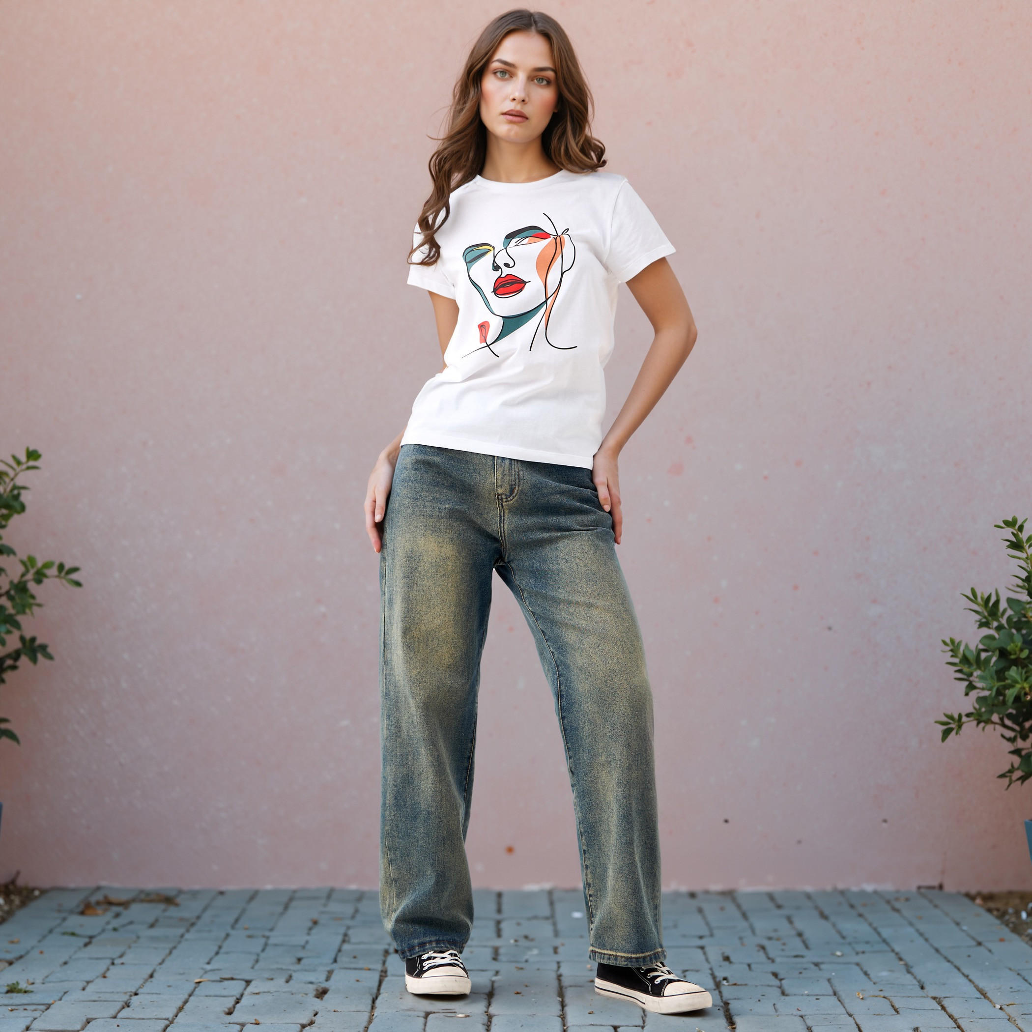 Graphic Print T-shirt with Crew Neck-women-clothing-tshirts-image-2
