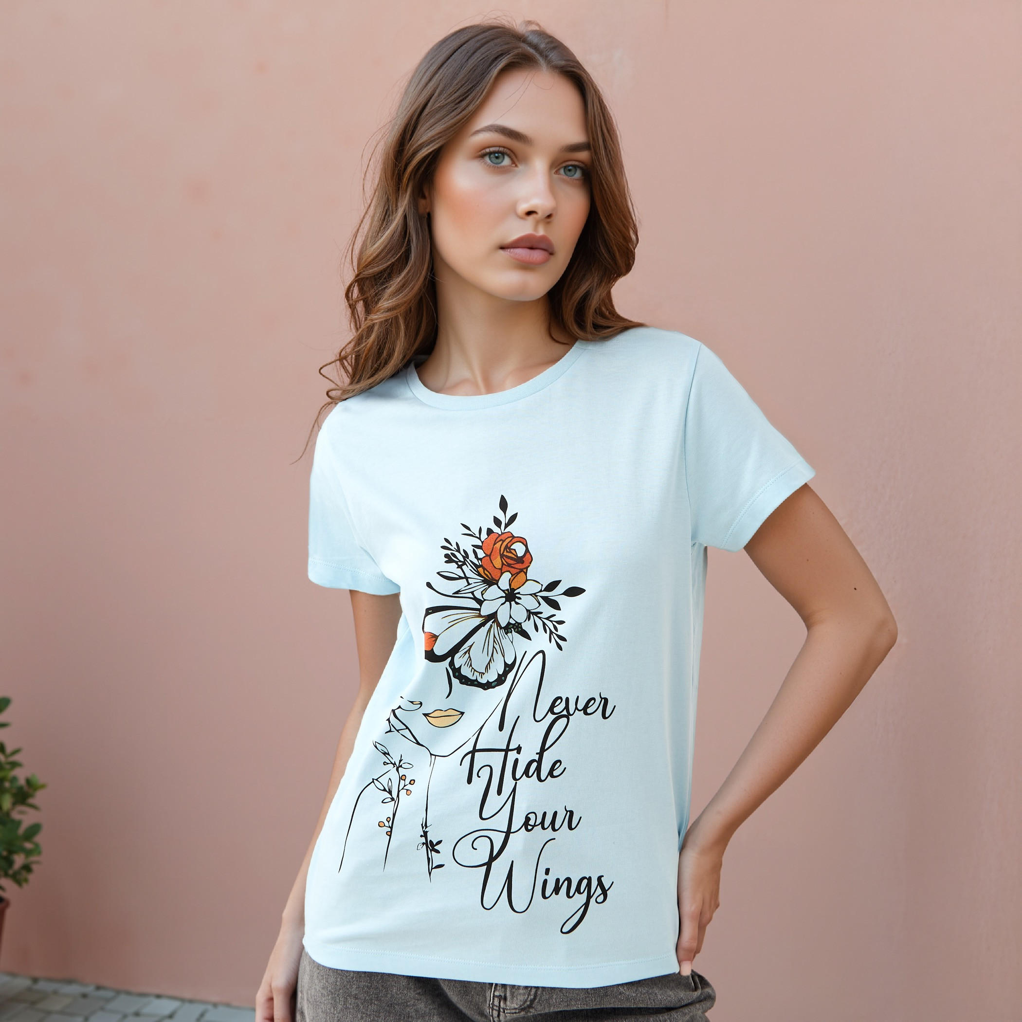 Graphic Print T-shirt with Crew Neck-women-clothing-tshirts-image-1