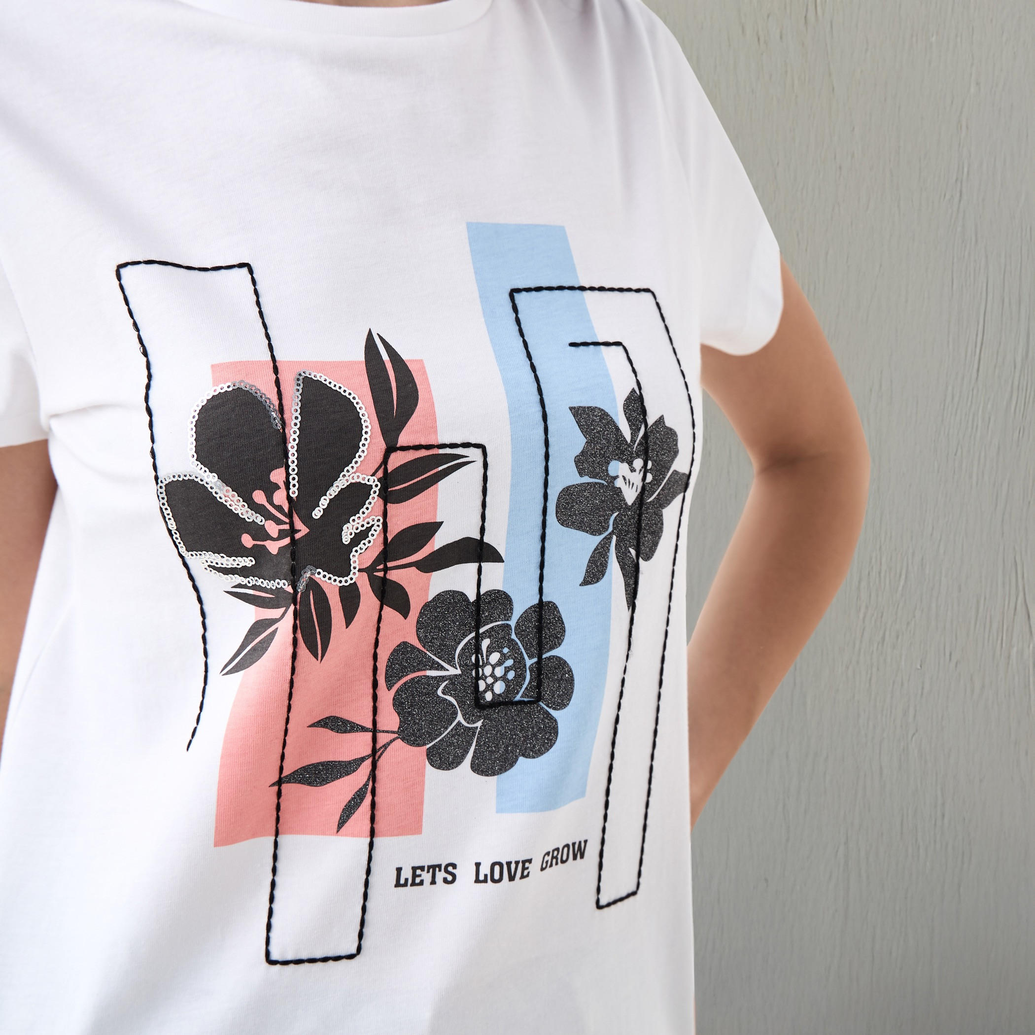 Graphic Print T-shirt with Crew Neck-women-clothing-tshirts-image-4