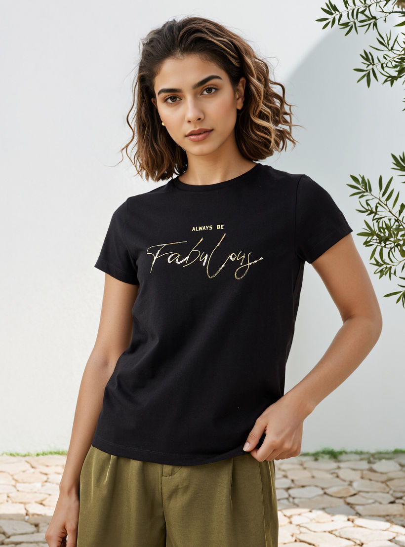 Embellished T-shirt with Crew Neck-women-clothing-tshirts-image-1