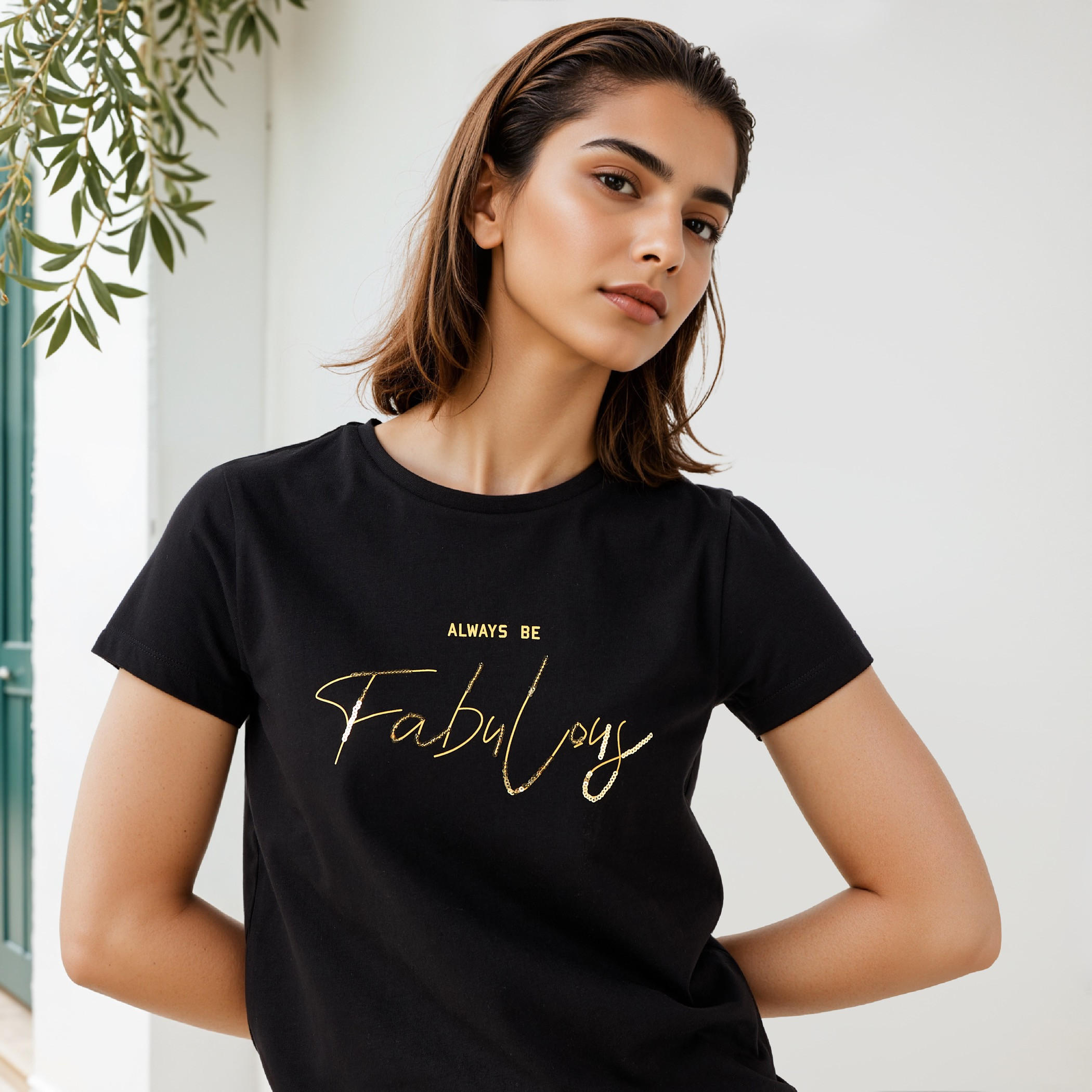 Embellished T-shirt with Crew Neck-women-clothing-tshirts-image-4