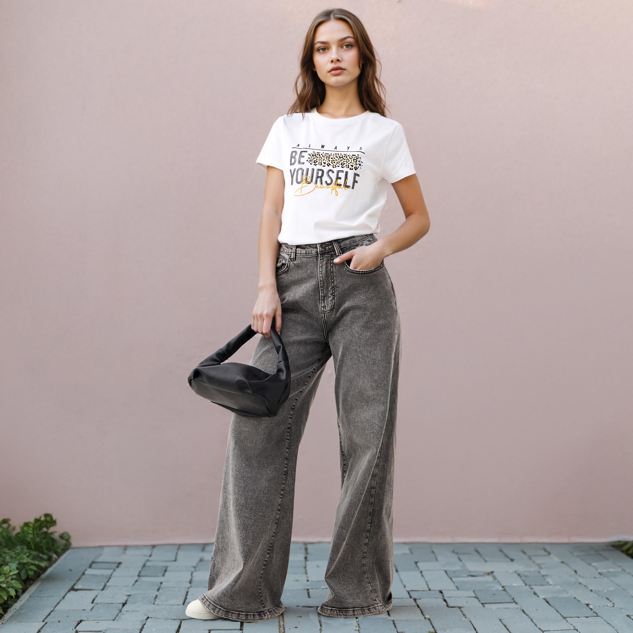 Graphic Print T-shirt with Crew Neck-women-clothing-tshirts-image-2