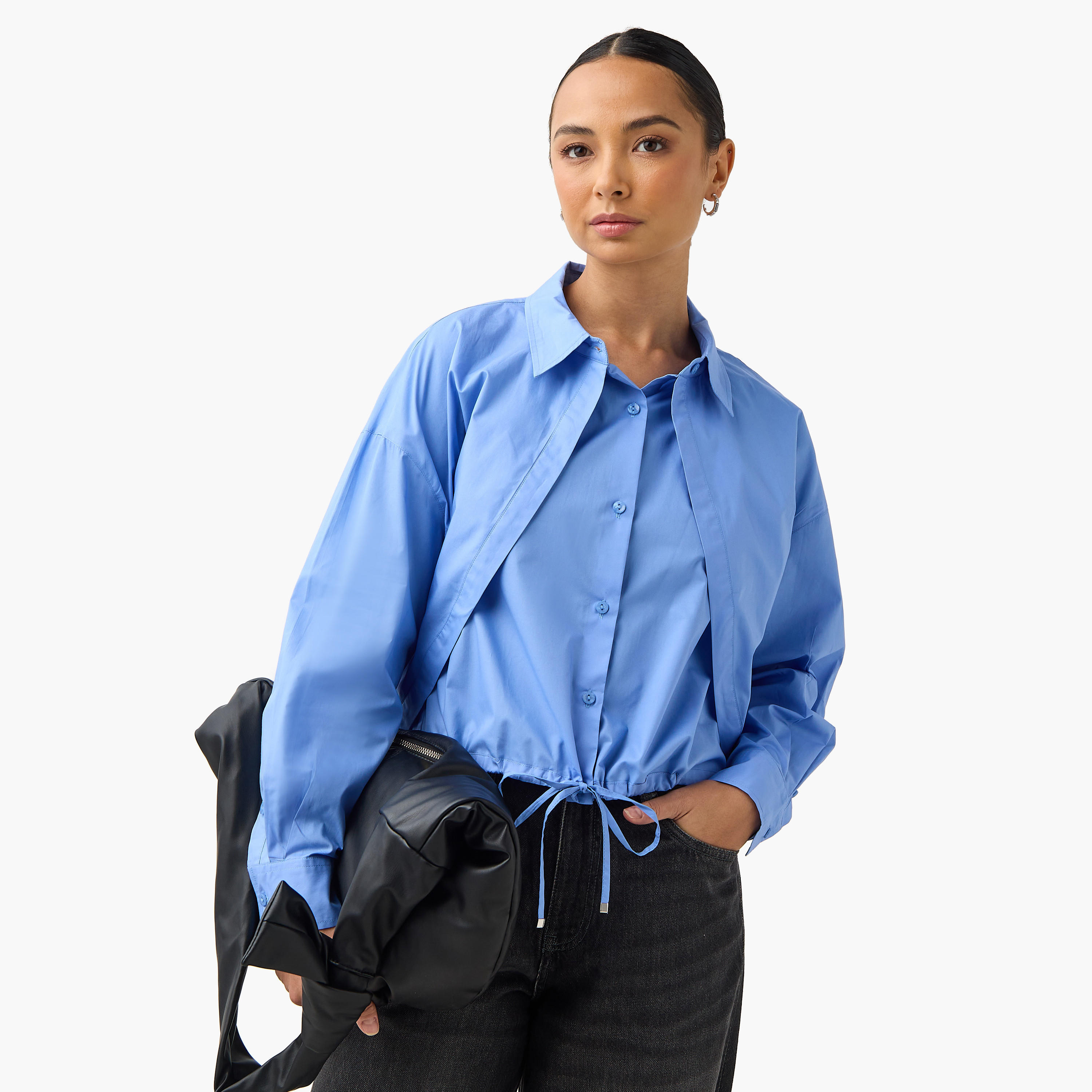 Layered Cotton Shirt with Tie-Ups-women-clothing-shirtsandblouses-shirts-image-1