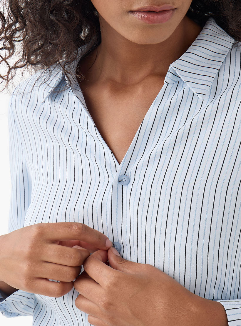 Slim Fit Striped Collared Shirt-women-clothing-shirtsandblouses-shirts-image-4