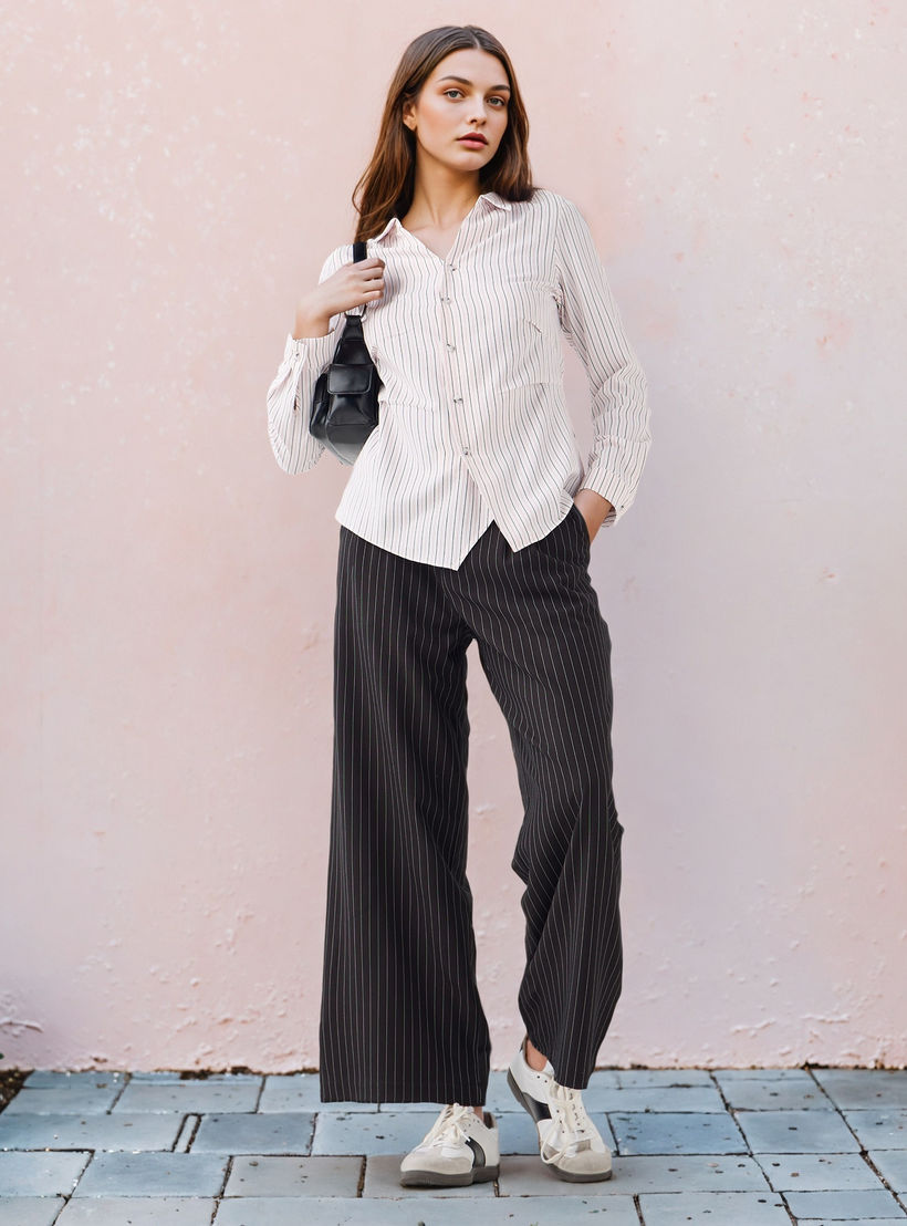 Slim Fit Striped Collared Shirt-women-clothing-shirtsandblouses-shirts-image-2