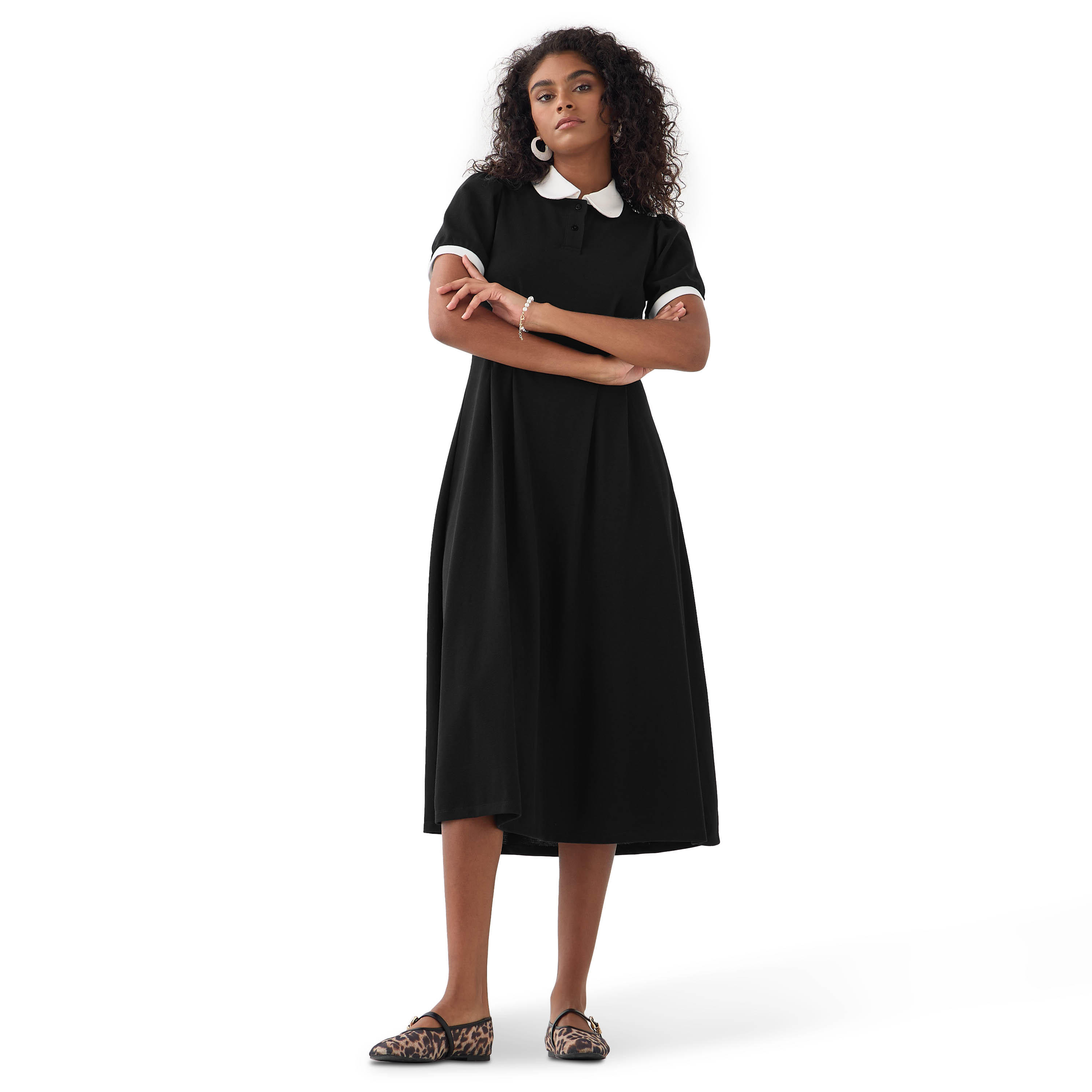Peter Pan Collar Midi Dress-women-clothing-dresses-image-1