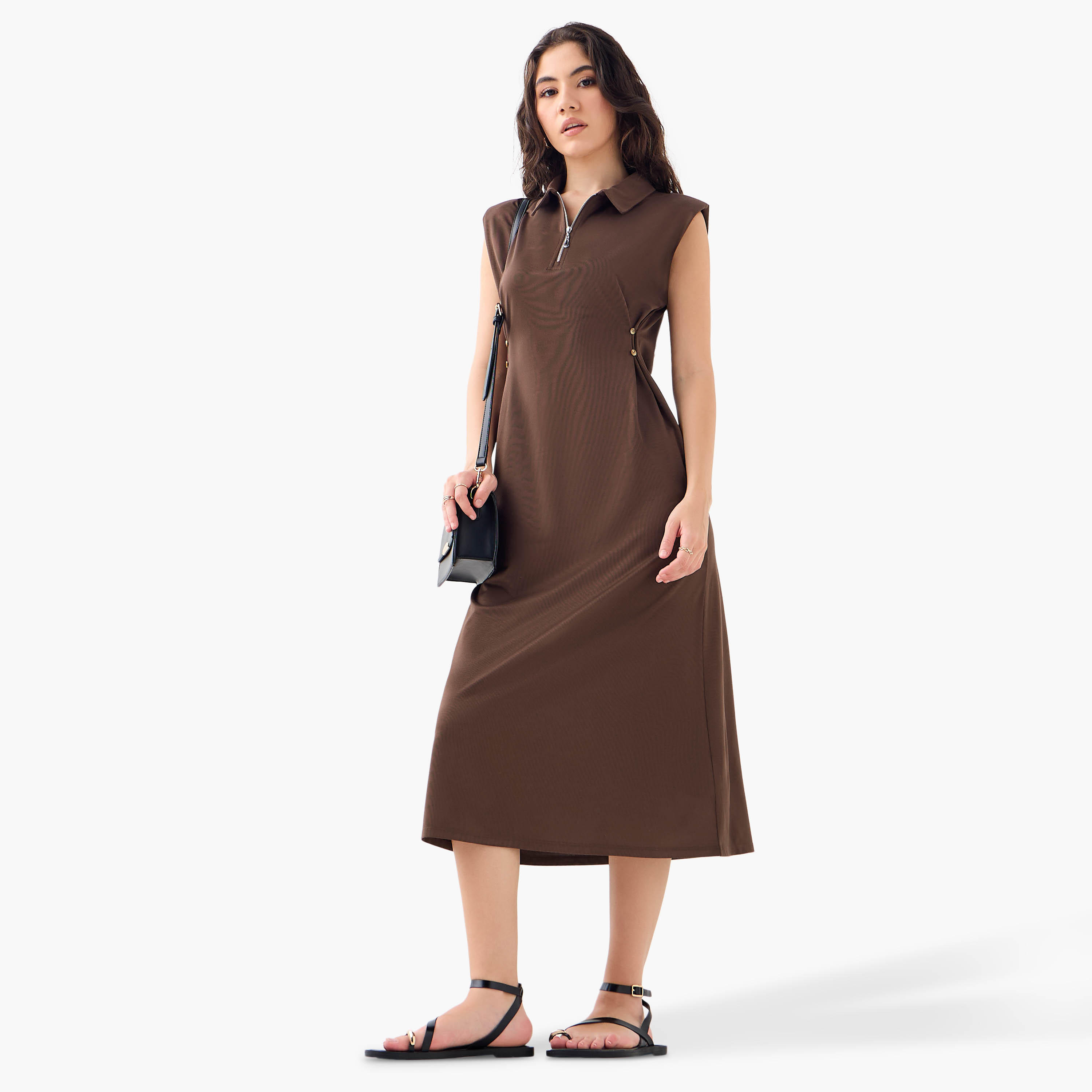 Textured Sleeveless Polo Dress-women-clothing-dresses-image-1