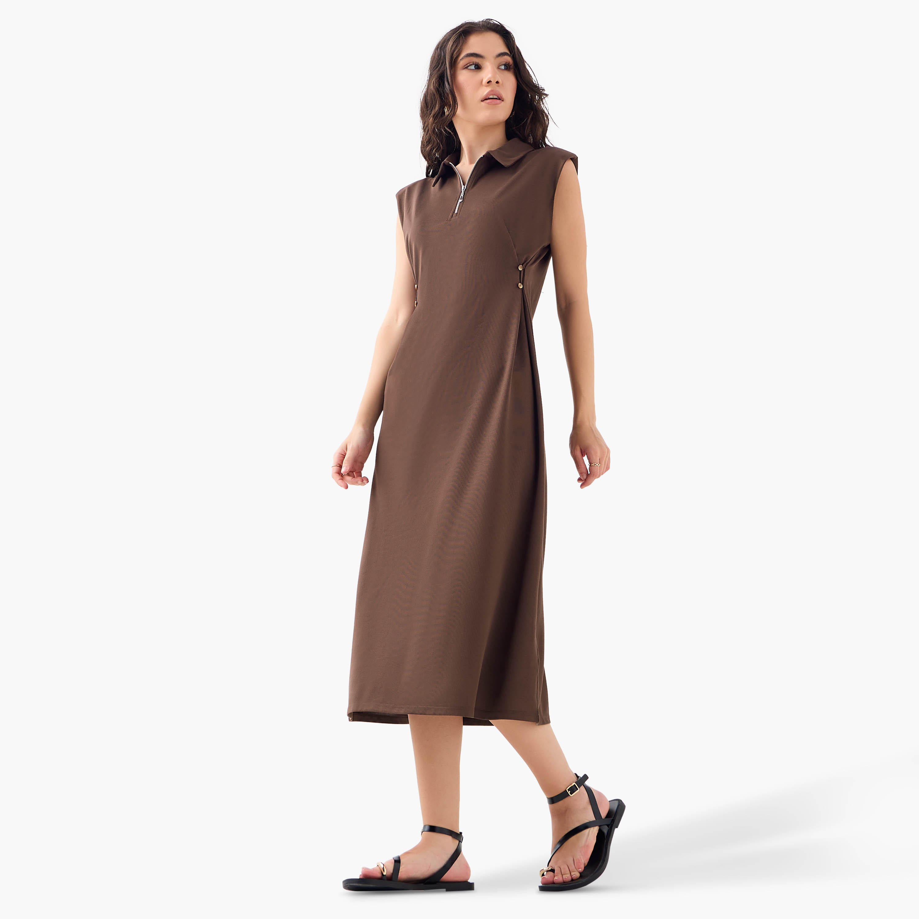 Textured Sleeveless Polo Dress-women-clothing-dresses-image-2