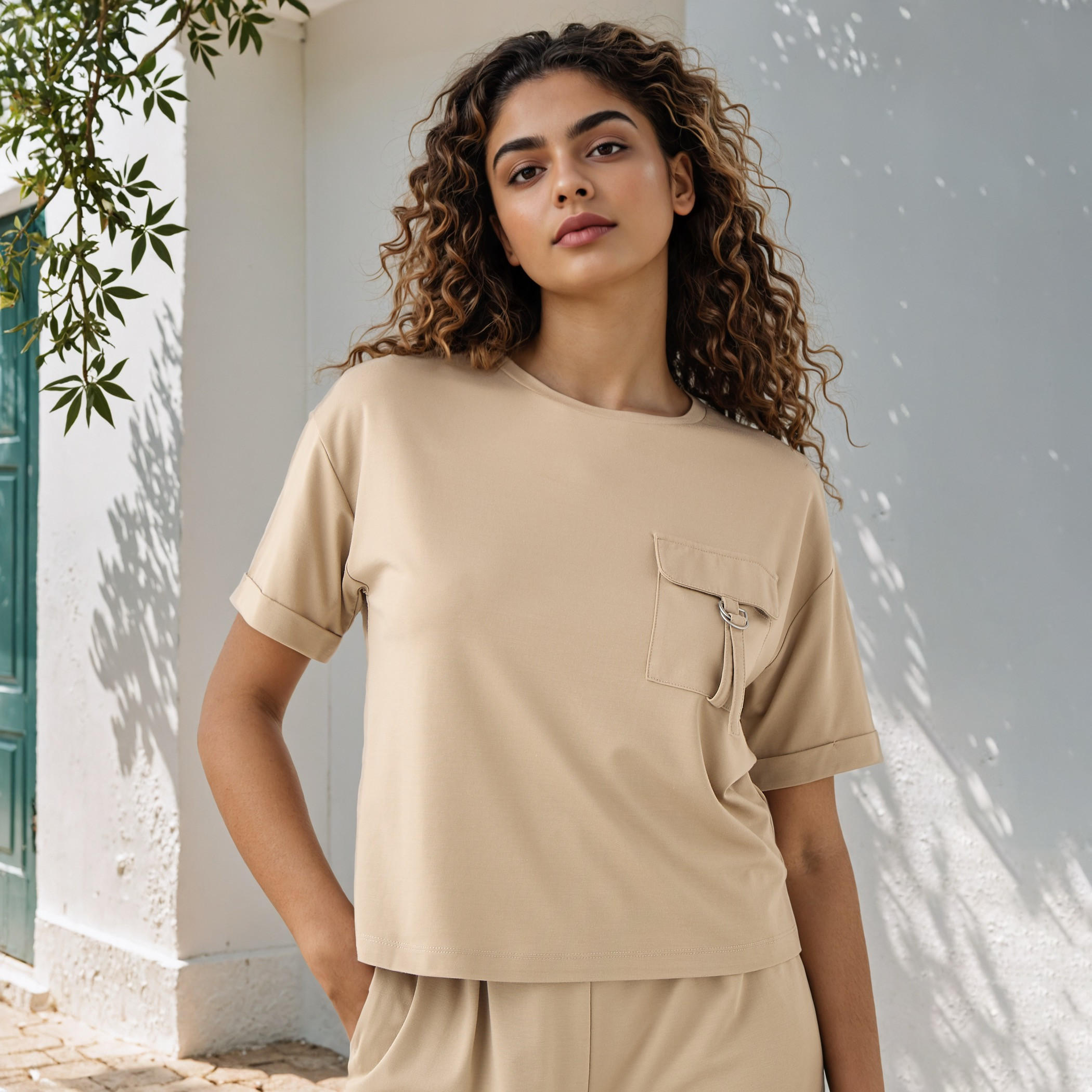 Flap Pocket Detail T-shirt-women-clothing-tshirts-image-1