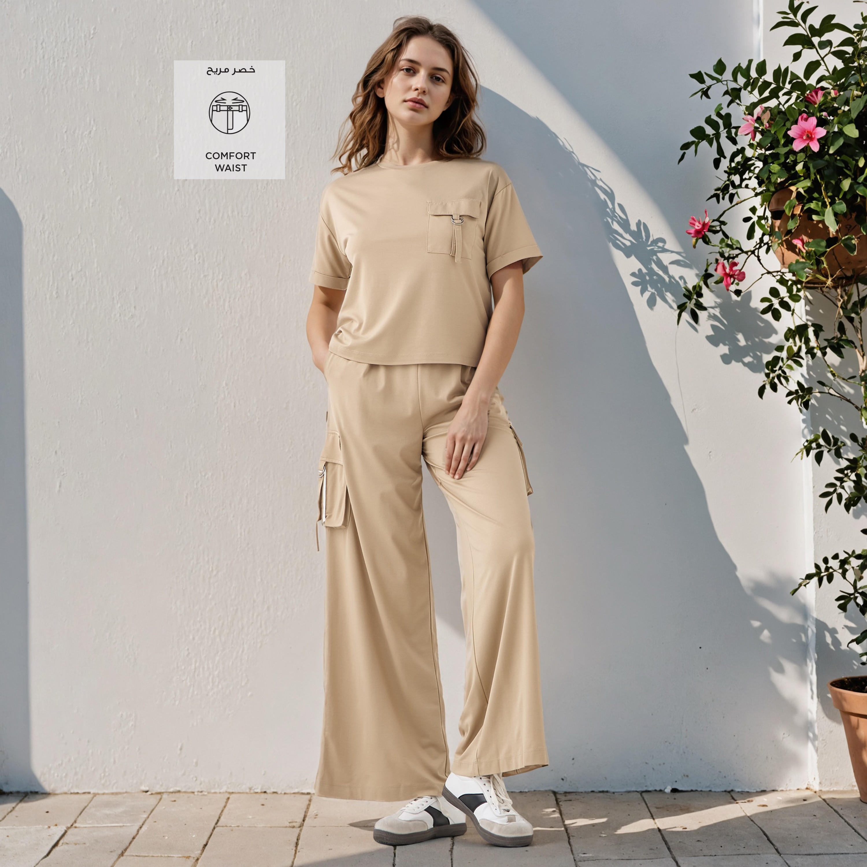 بنطلون كارجو بقصة عادية وإغلاق برباط-women-clothing-bottoms-trousers-image-4