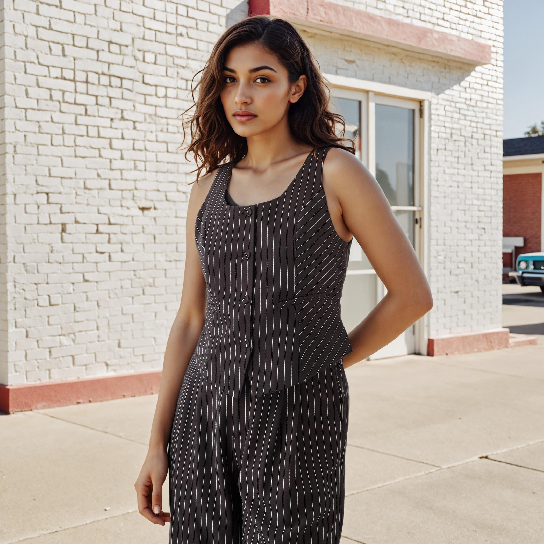 Striped Round Neck Linen Blend Waistcoat-women-winterwear-coatsandjackets-waistcoats-image-1
