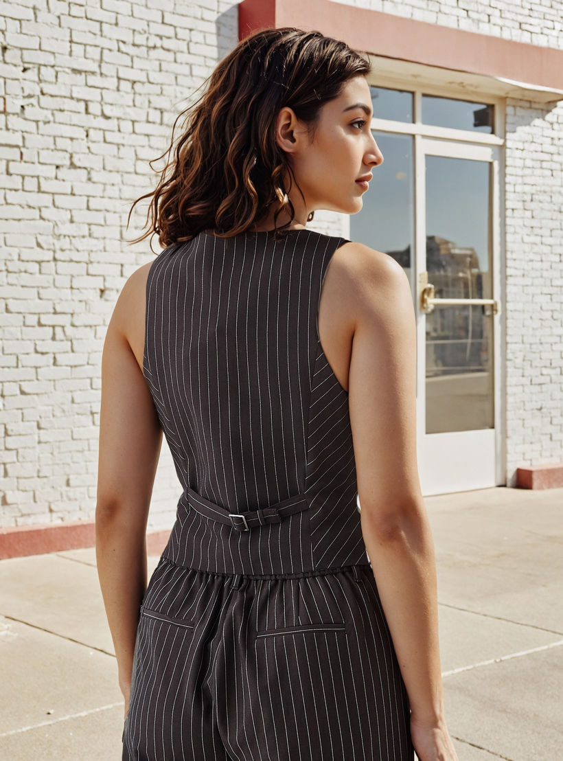 Striped Round Neck Linen Blend Waistcoat-women-winterwear-coatsandjackets-waistcoats-image-3