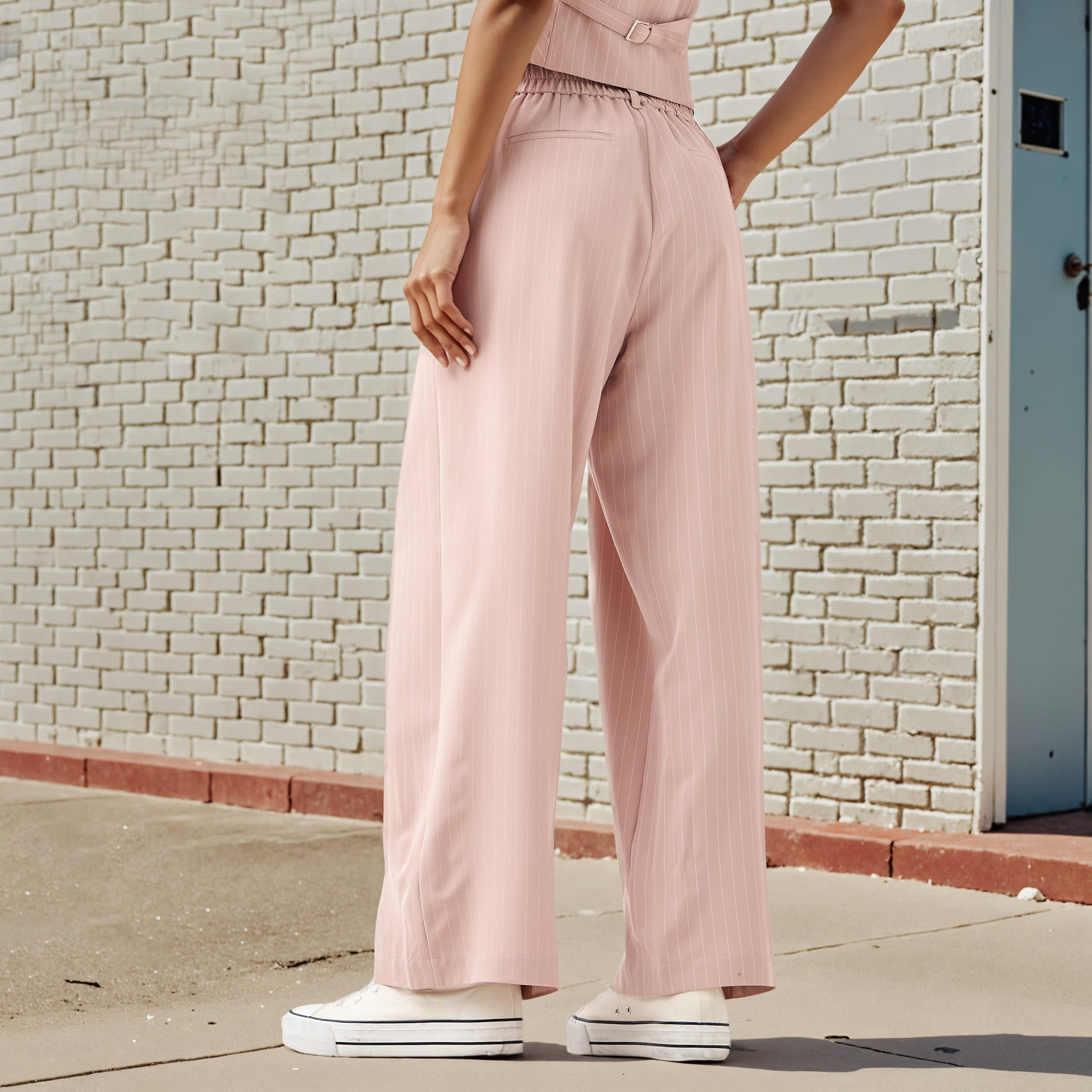 بنطلون واسع الساقين مقلم من مزيج الكتان بجيوب-women-clothing-bottoms-trousers-image-3