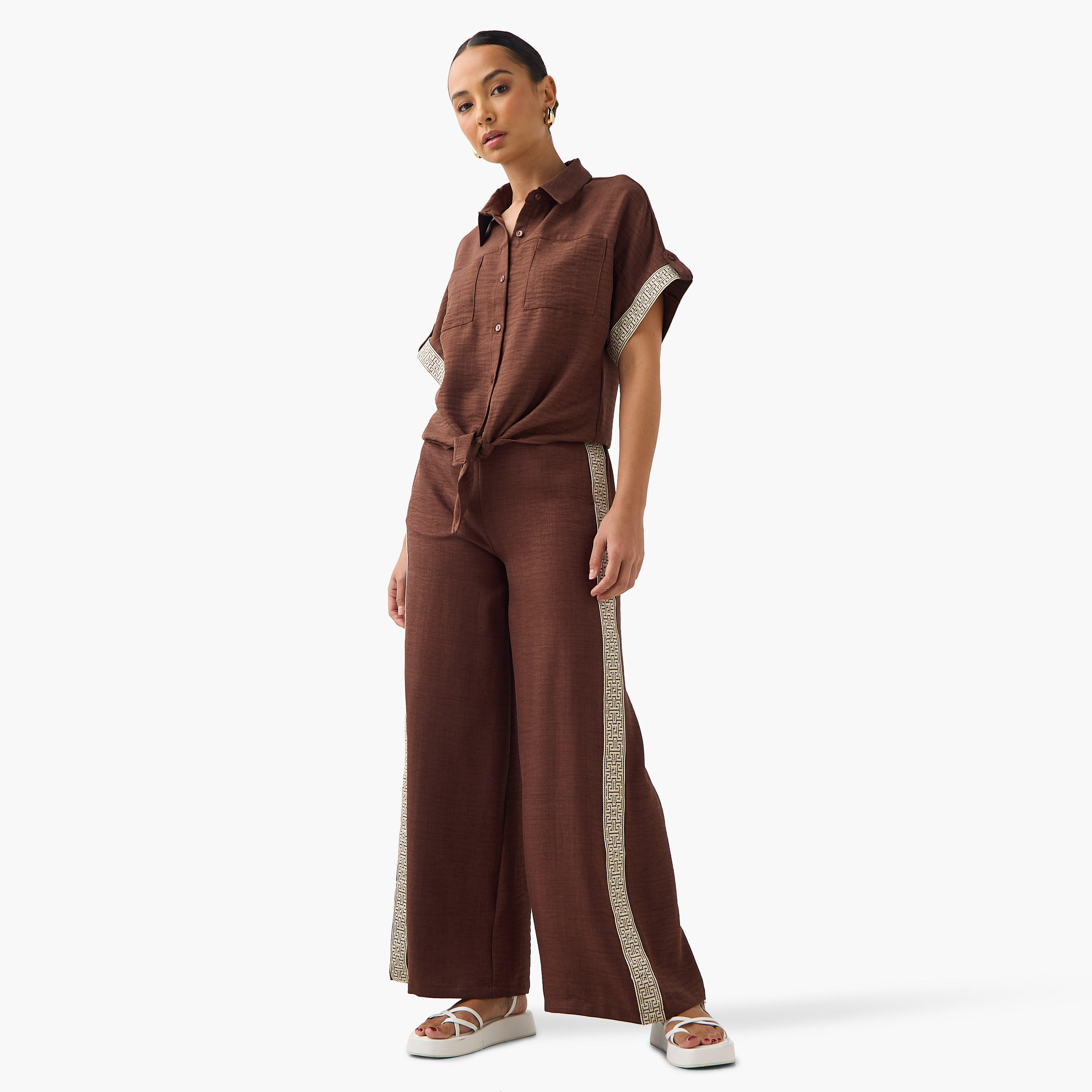 Panel Detail Crop Shirt with Knot and Pockets-women-clothing-shirtsandblouses-shirts-image-2