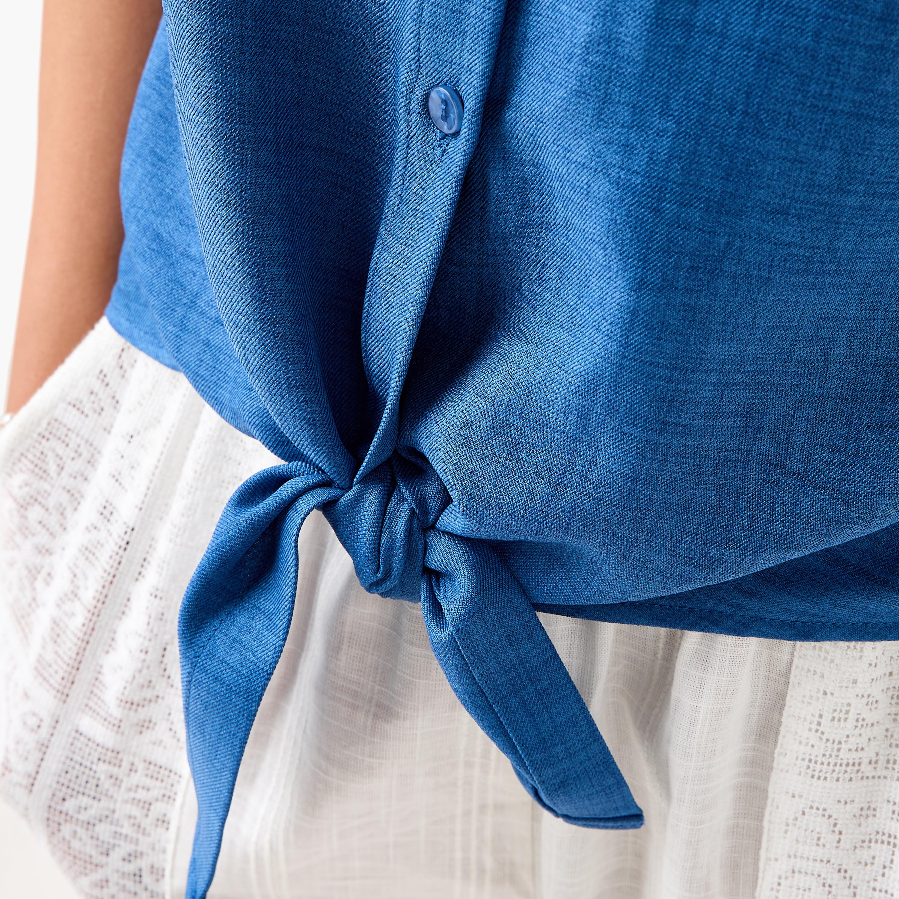 Panel Detail Crop Shirt with Knot and Pockets-women-clothing-shirtsandblouses-shirts-image-6