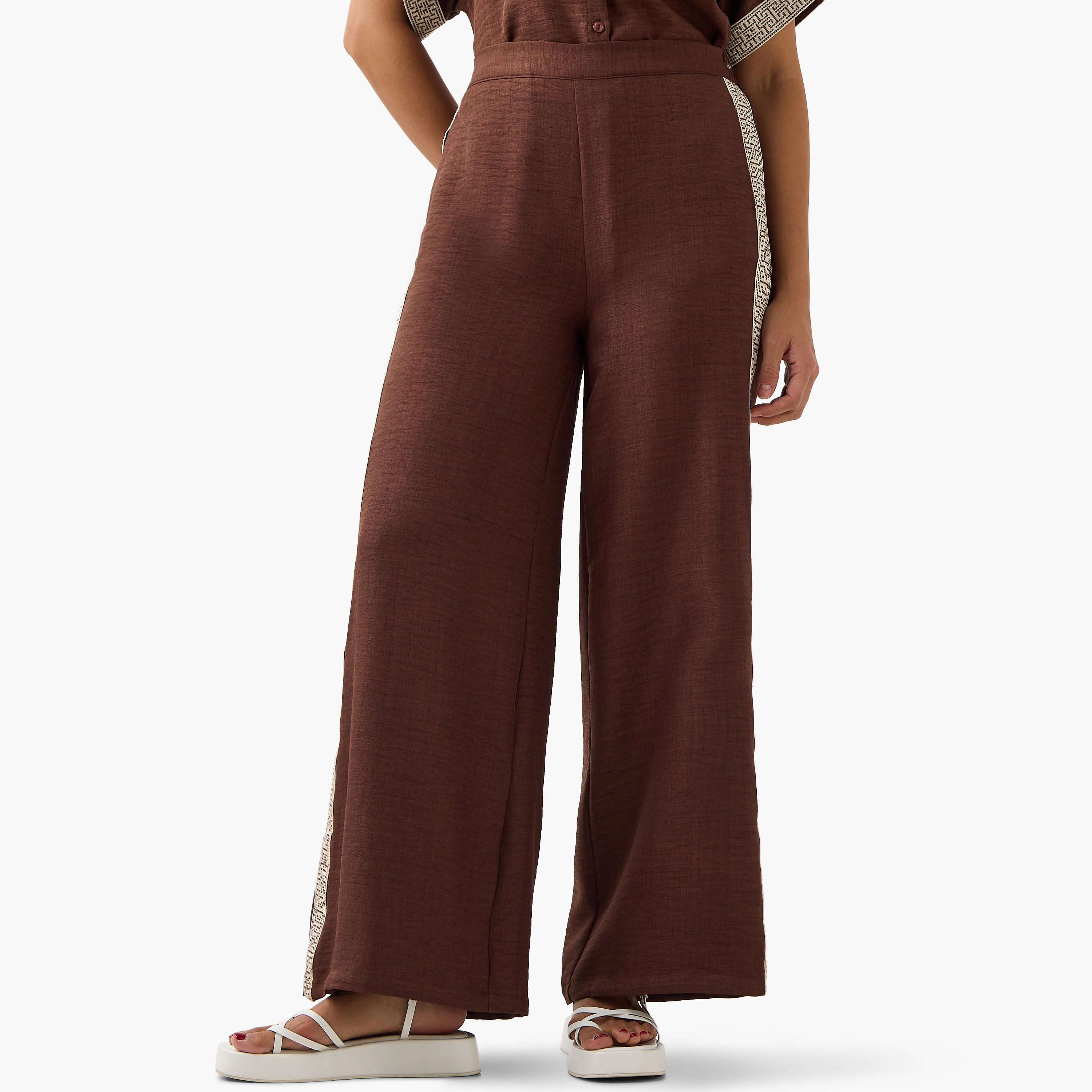 Panel Detail Regular Fit Pants with Semi-Elasticated Waistband-women-clothing-coordsets-image-1