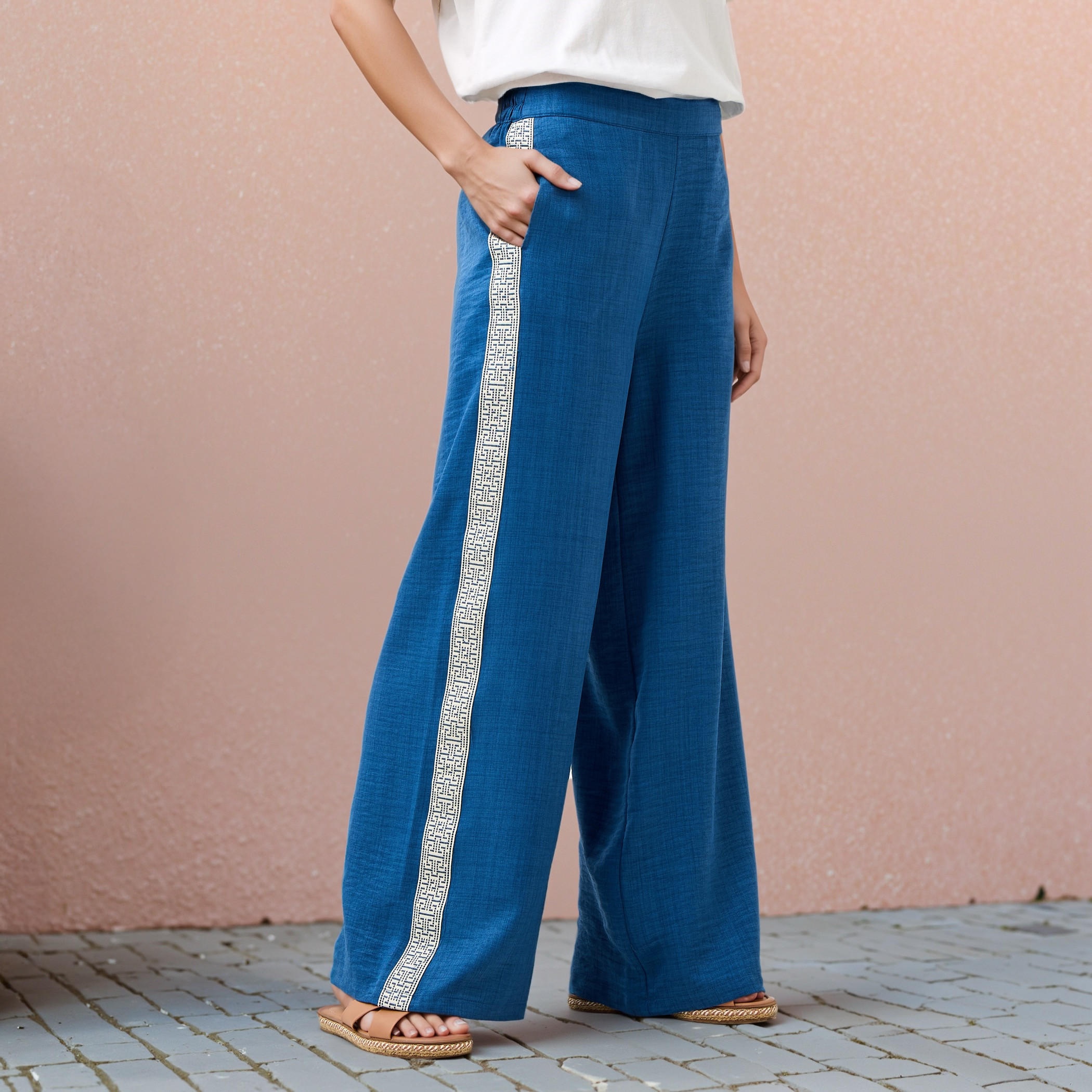 Panel Detail Regular Fit Pants with Semi-Elasticated Waistband-women-clothing-coordsets-image-1