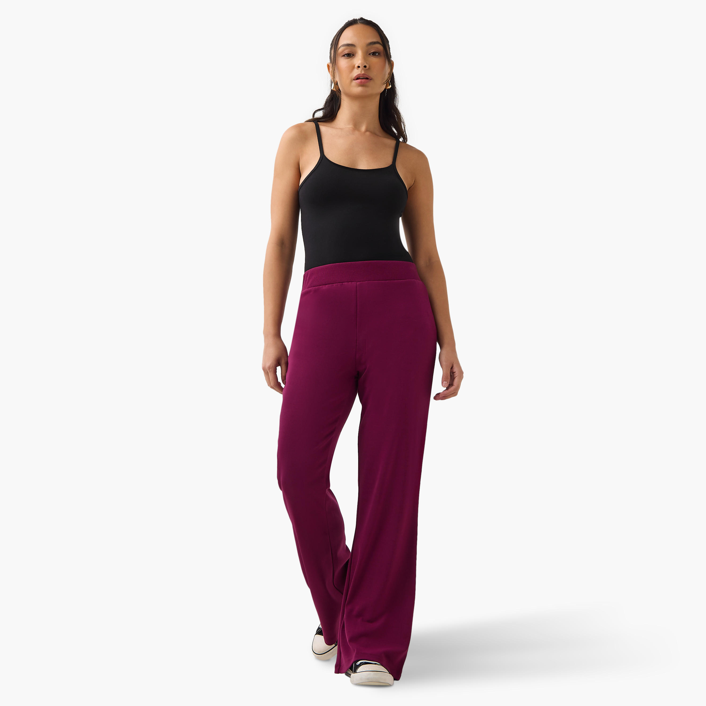 بنطلون ليقنز واسع سادة بخصر مطاطي -women-clothing-bottoms-leggings-image-4