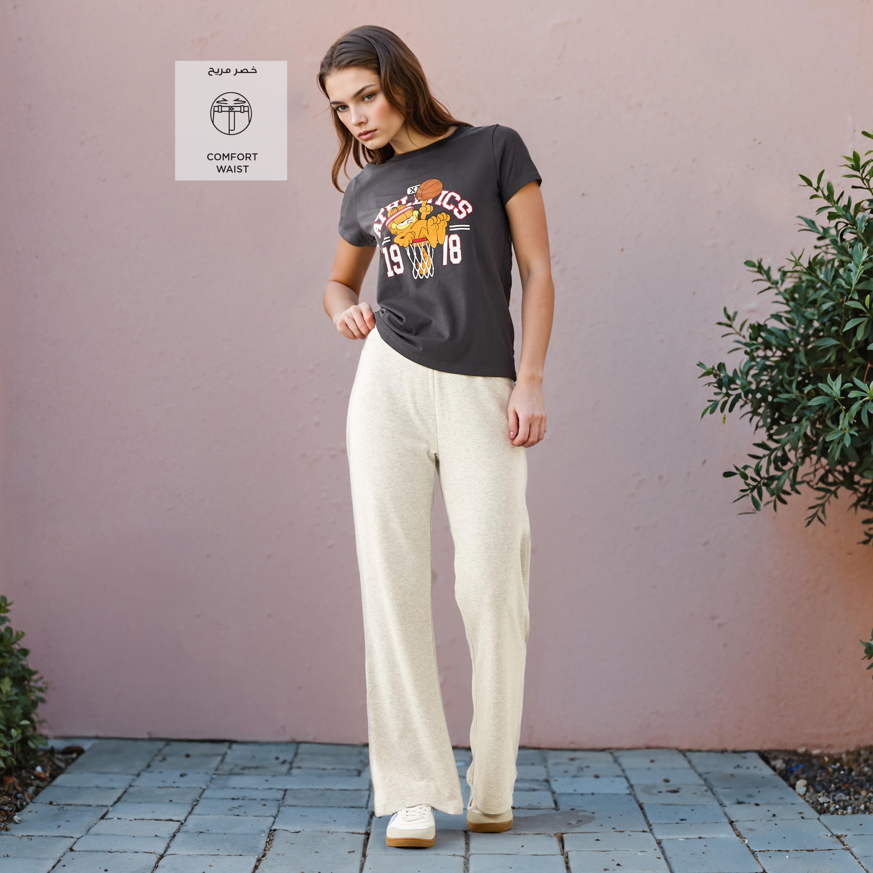 بنطلون ليقنز واسع بارز الملمس بخصر مطاطي -women-clothing-bottoms-leggings-image-2