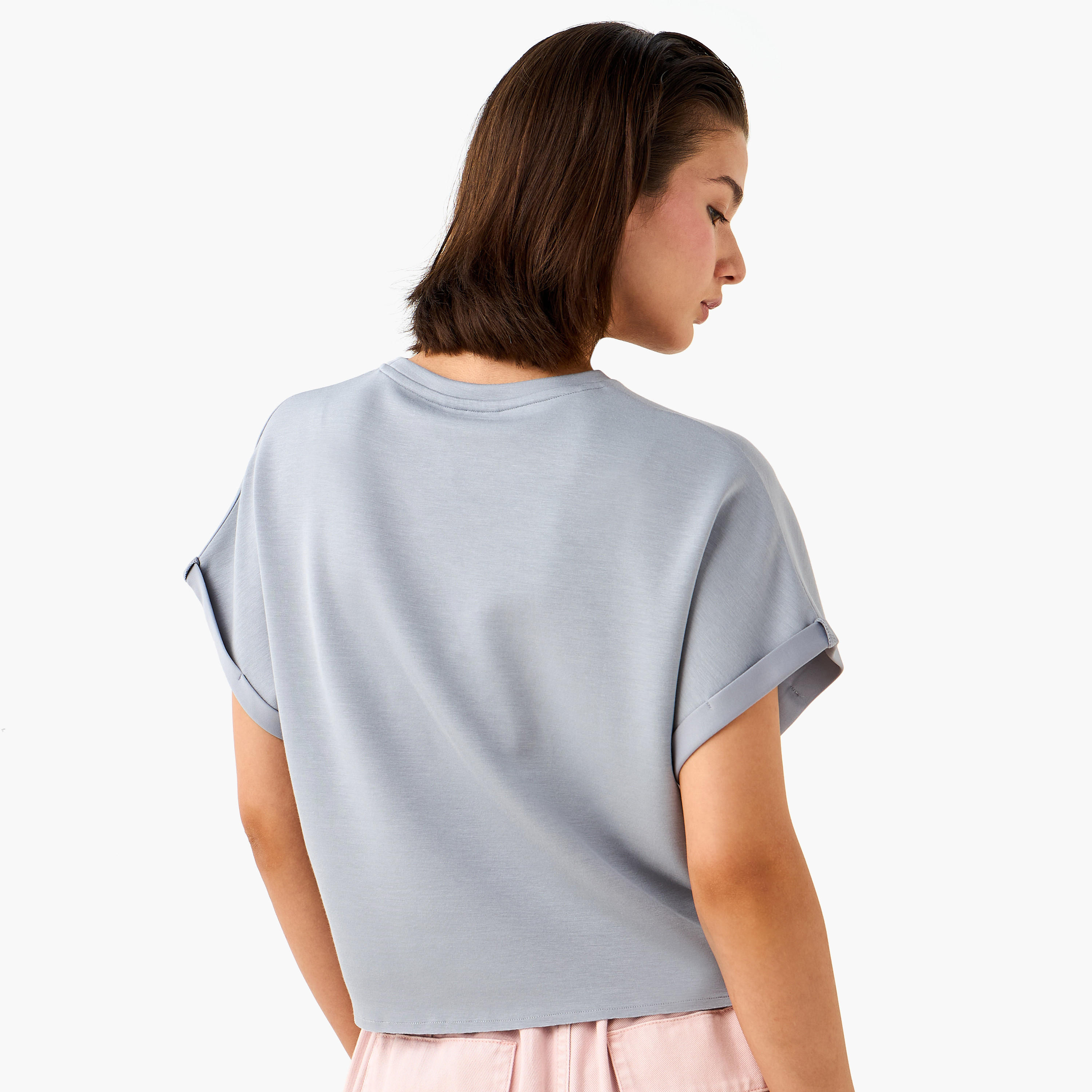 Printed Crew Neck T-shirt with Extended Short Sleeves-women-clothing-tshirts-image-3
