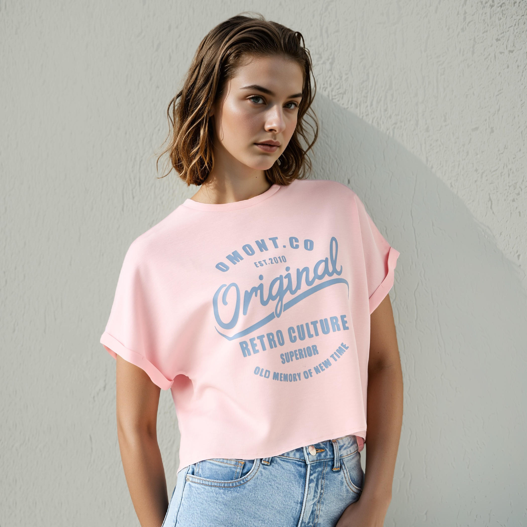 Printed Crew Neck T-shirt with Extended Short Sleeves-women-clothing-tshirts-image-1