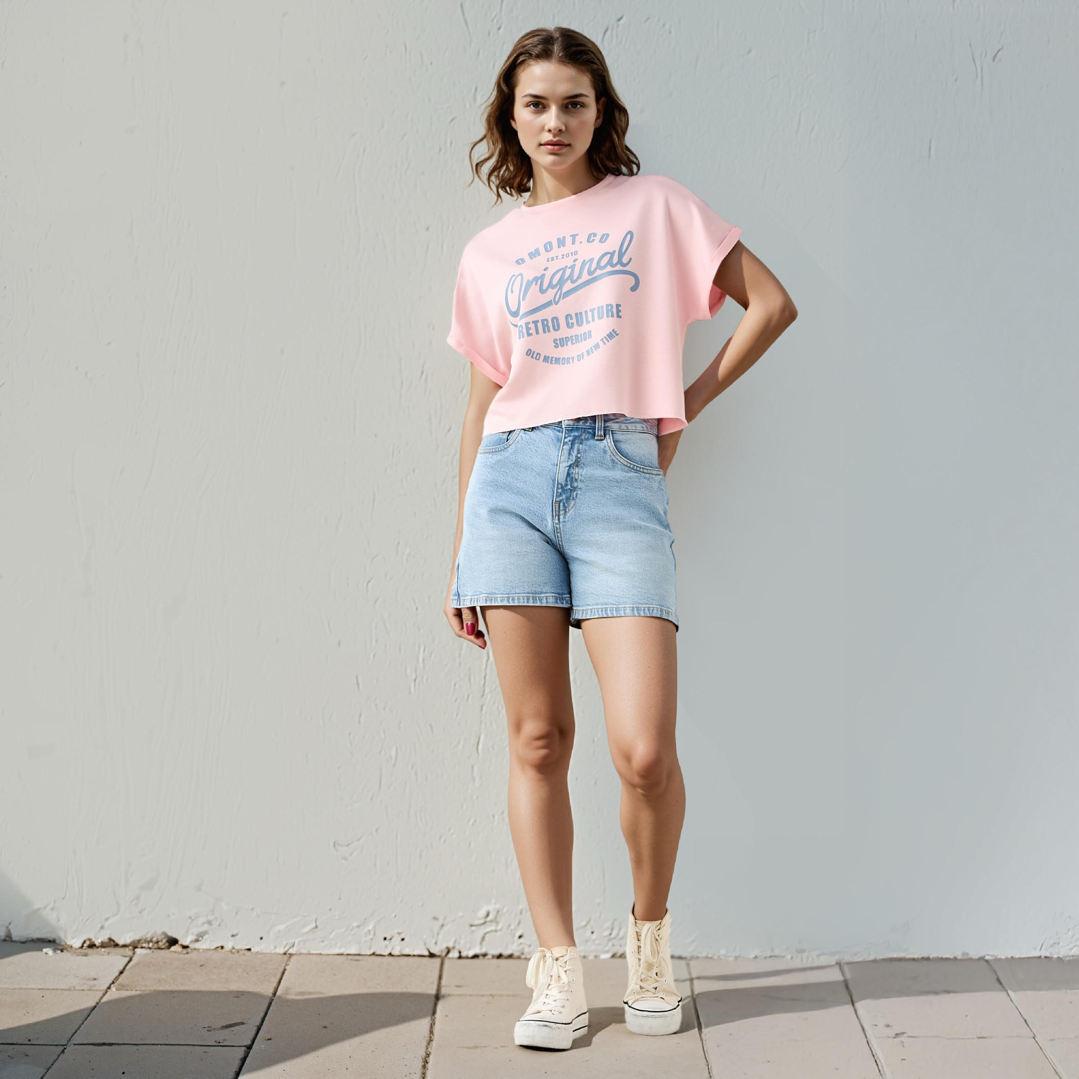 Printed Crew Neck T-shirt with Extended Short Sleeves-women-clothing-tshirts-image-2