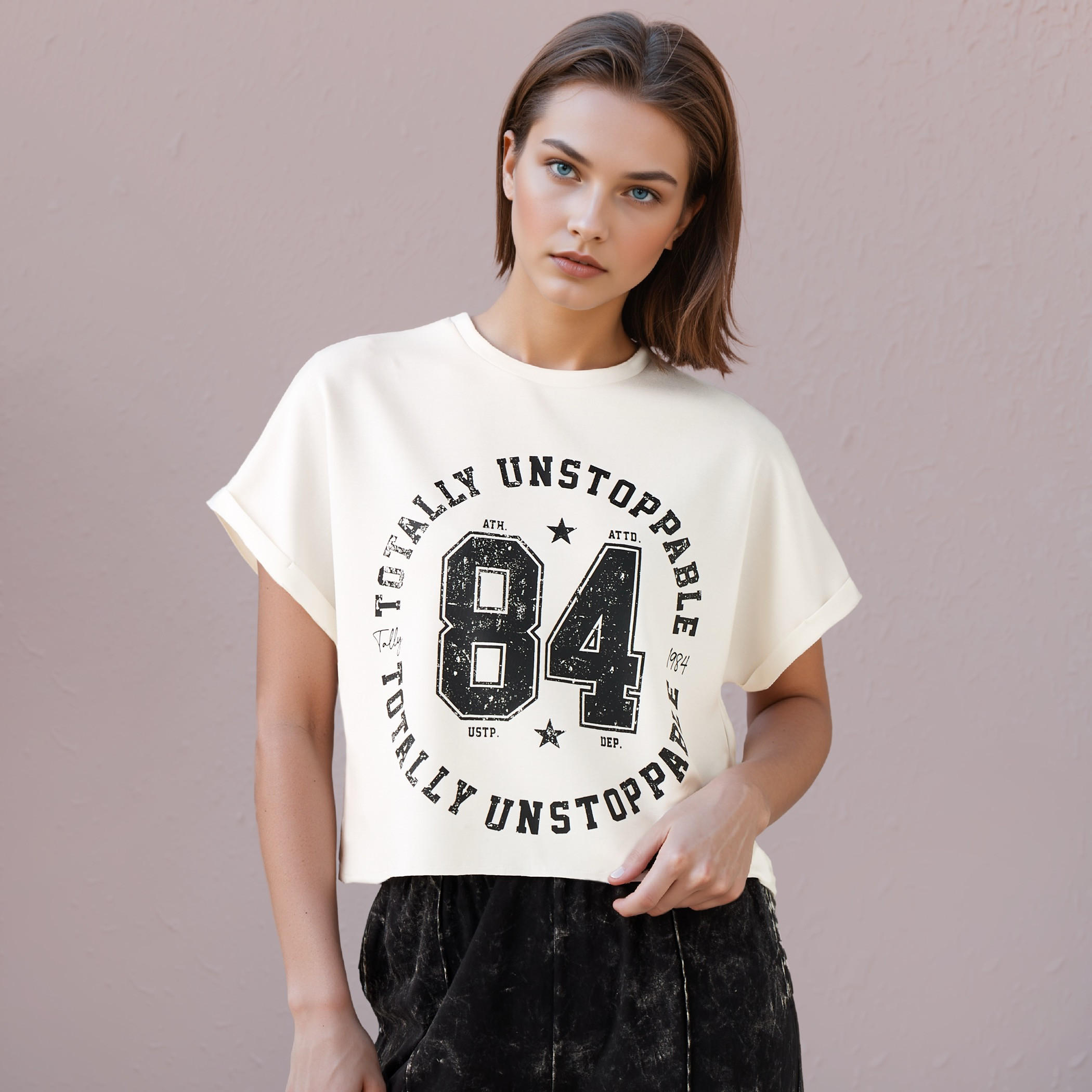 Printed Crew Neck T-shirt with Extended Short Sleeves-women-clothing-tshirts-image-1