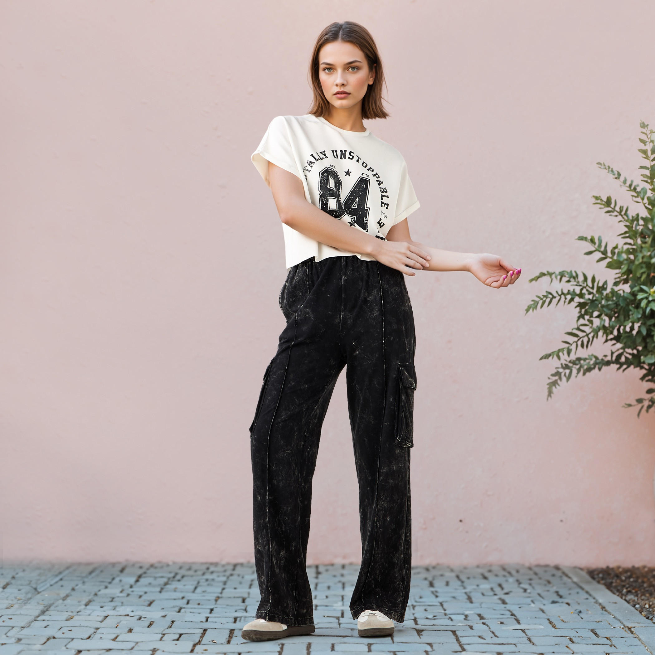 Printed Crew Neck T-shirt with Extended Short Sleeves-women-clothing-tshirts-image-2