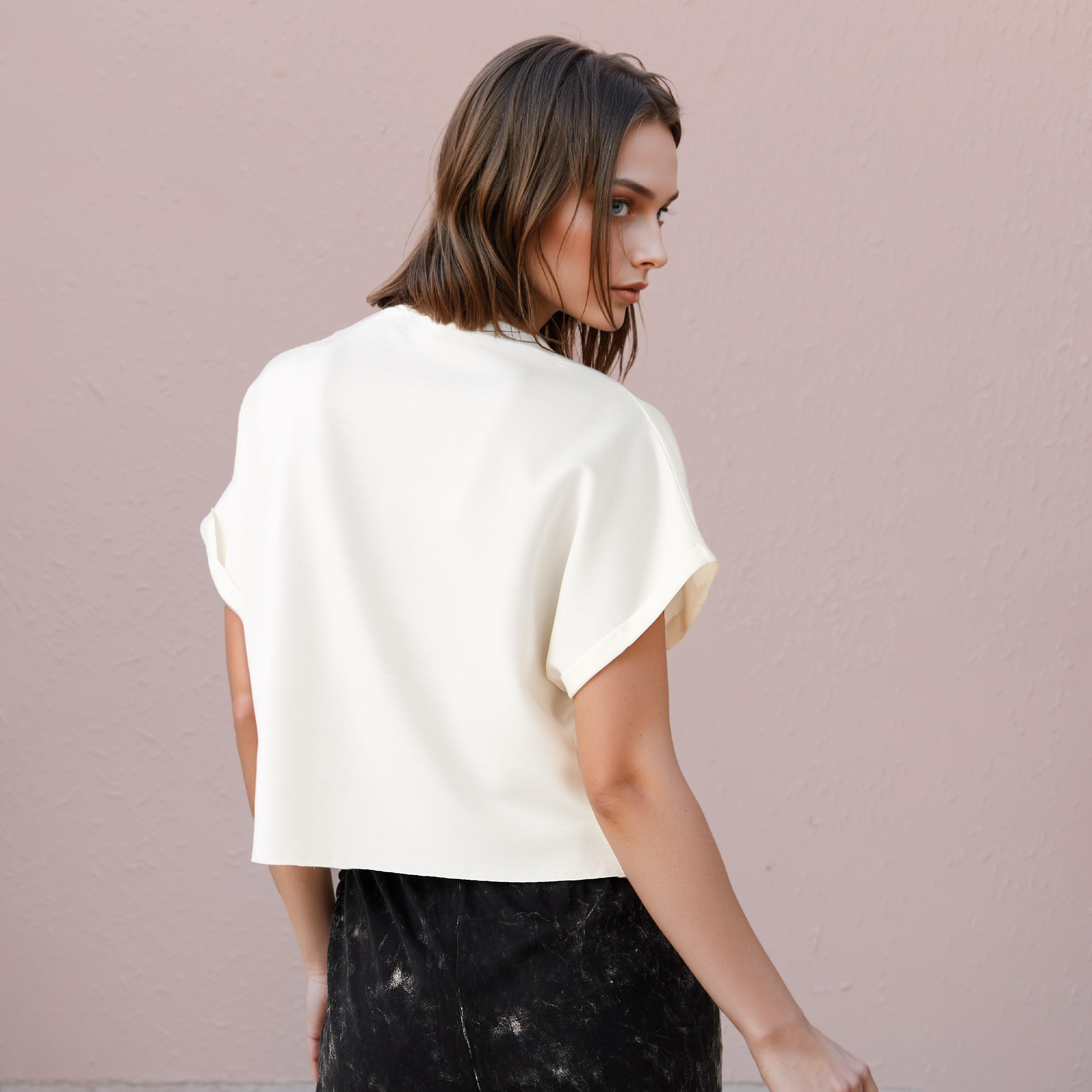 Printed Crew Neck T-shirt with Extended Short Sleeves-women-clothing-tshirts-image-3
