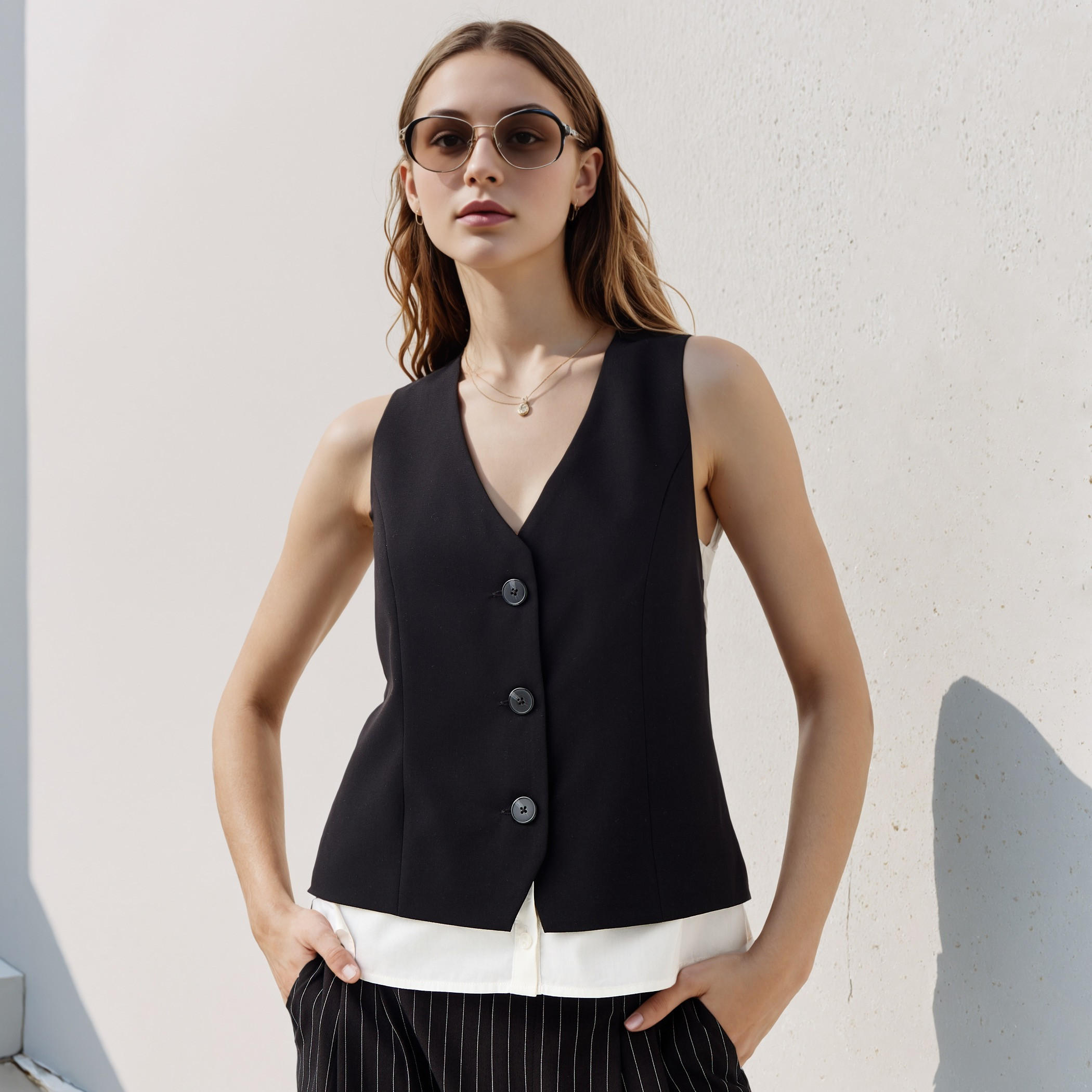 Regular Fit Waistcoat with Buckled Belt Detail-women-winterwear-coatsandjackets-waistcoats-image-1