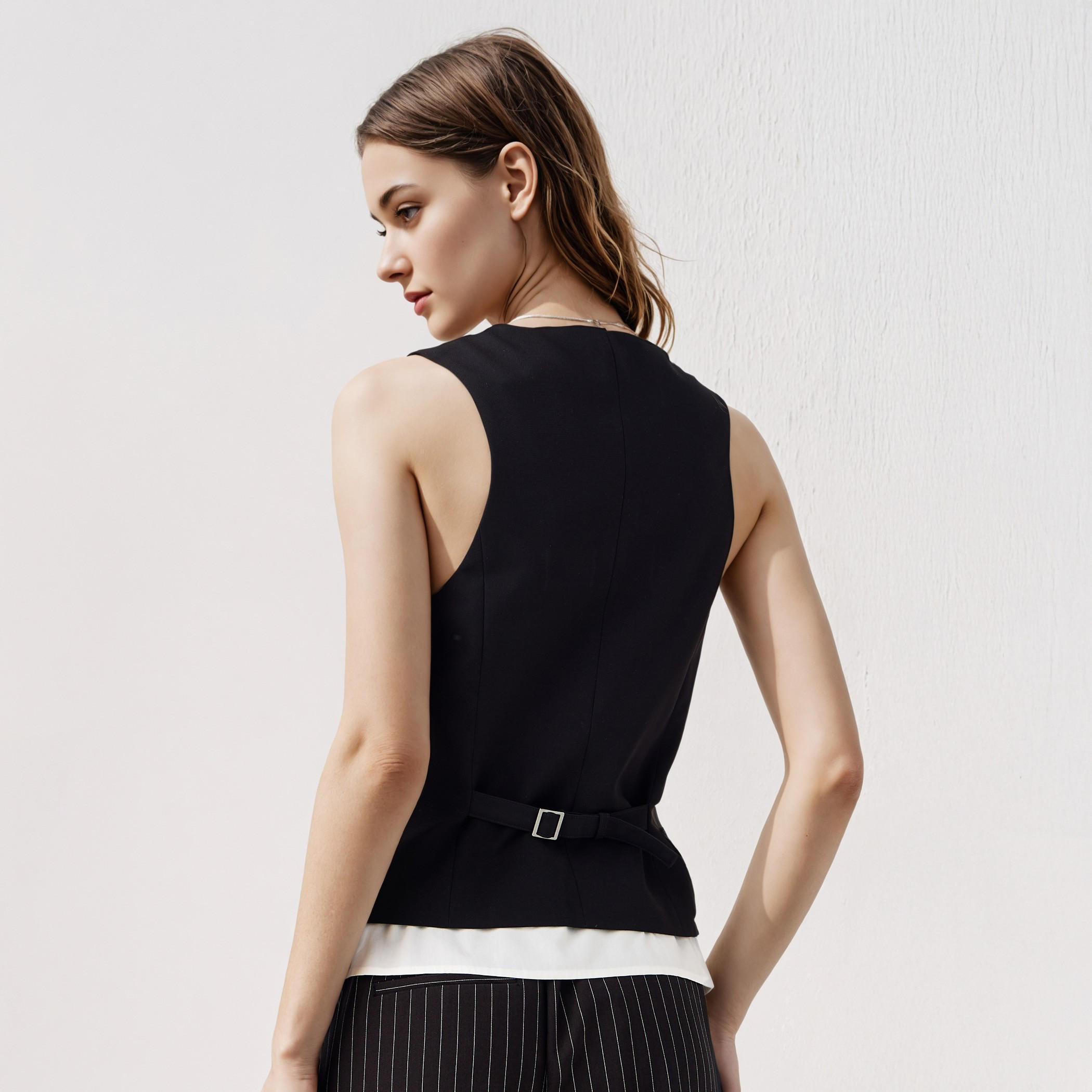 Regular Fit Waistcoat with Buckled Belt Detail-women-winterwear-coatsandjackets-waistcoats-image-3
