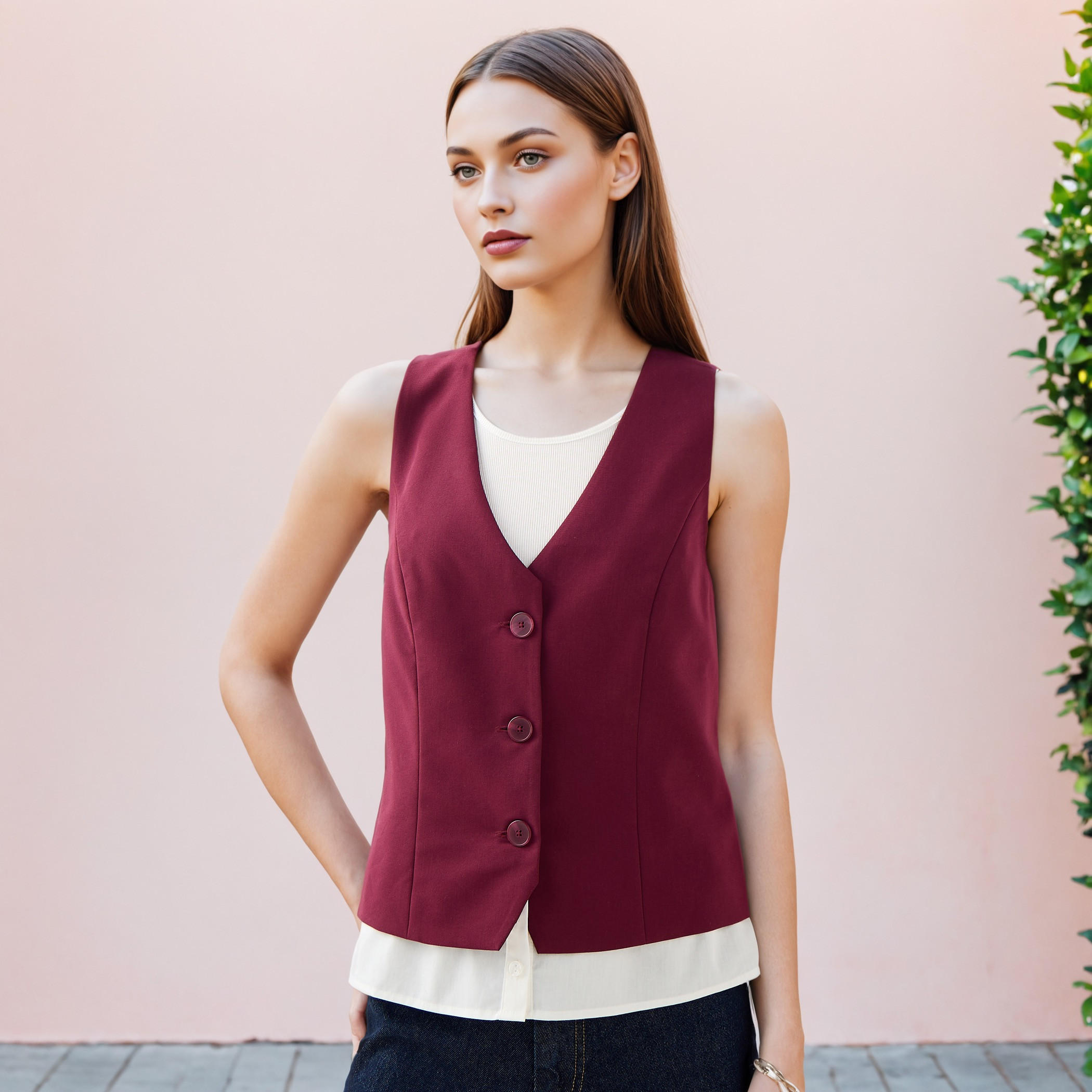 Regular Fit Waistcoat with Buckled Belt Detail-women-winterwear-coatsandjackets-waistcoats-image-1