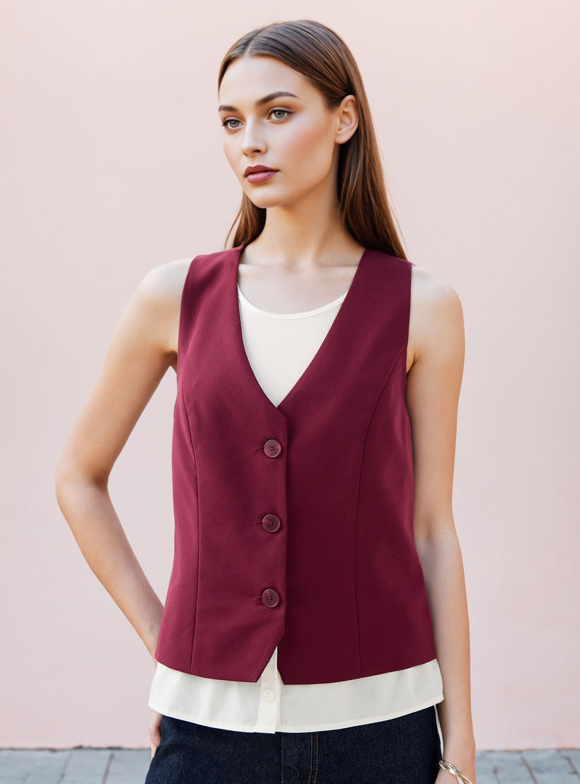 Regular Fit Waistcoat with Buckled Belt Detail-women-winterwear-coatsandjackets-waistcoats-image-1