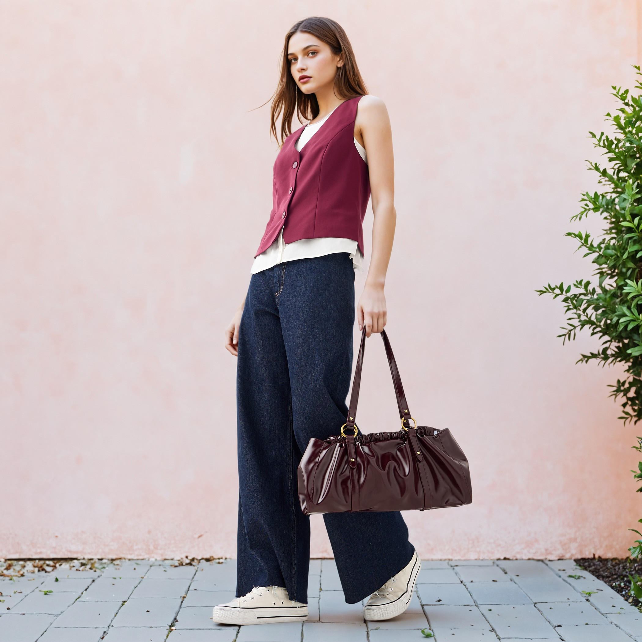 Regular Fit Waistcoat with Buckled Belt Detail-women-winterwear-coatsandjackets-waistcoats-image-2