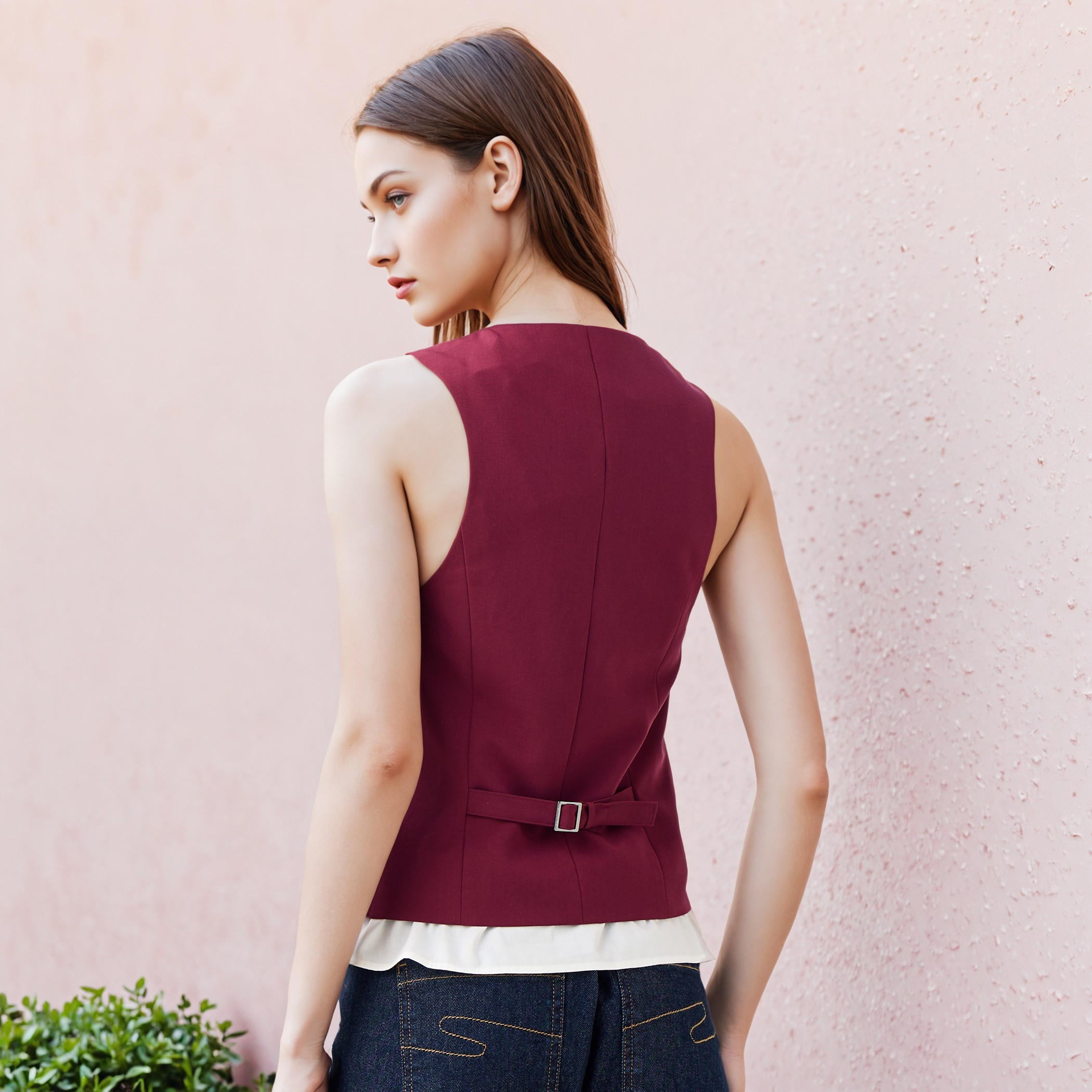 Regular Fit Waistcoat with Buckled Belt Detail-women-winterwear-coatsandjackets-waistcoats-image-3