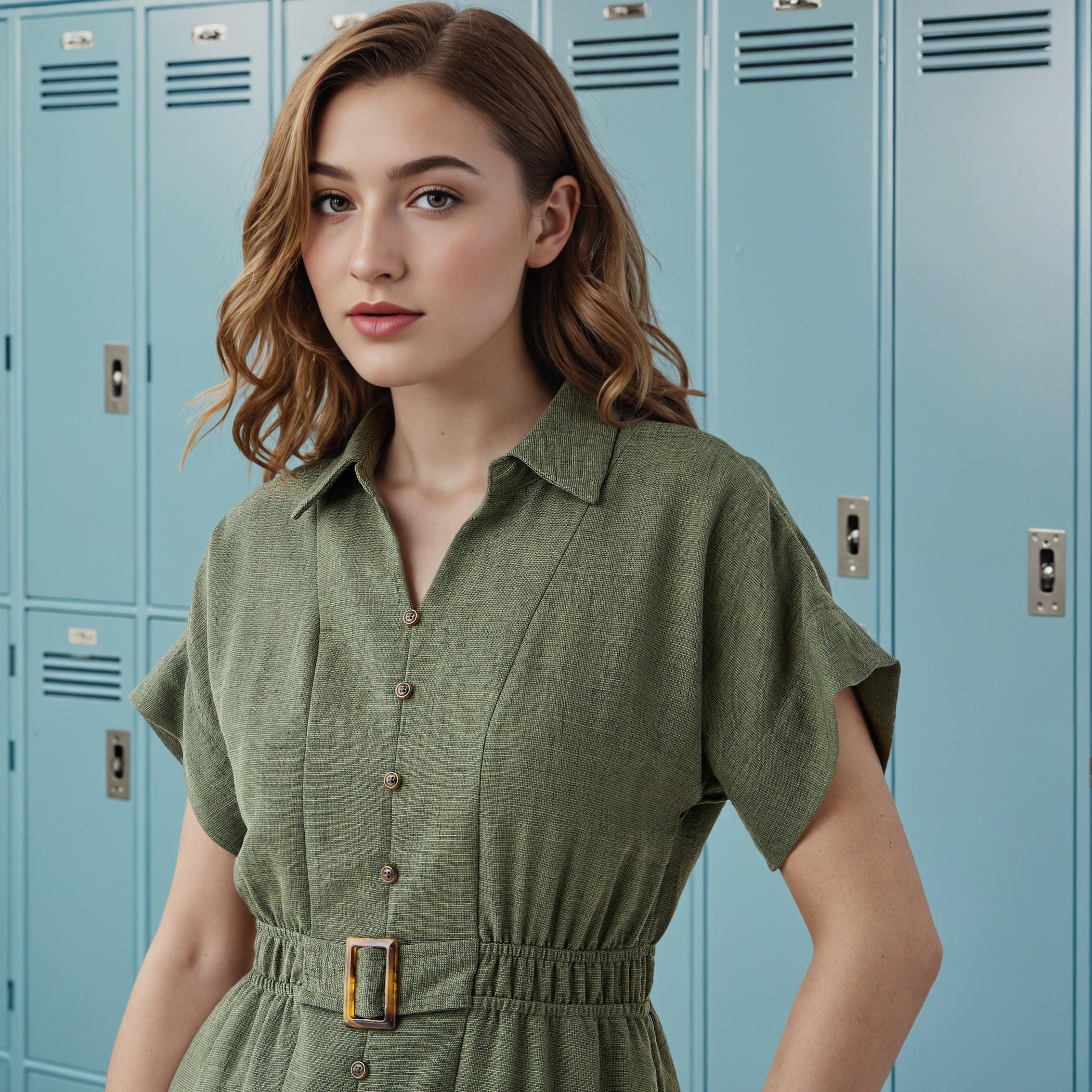 Belted Shirt Dress with Extended Short Sleeves-women-clothing-dresses-image-4