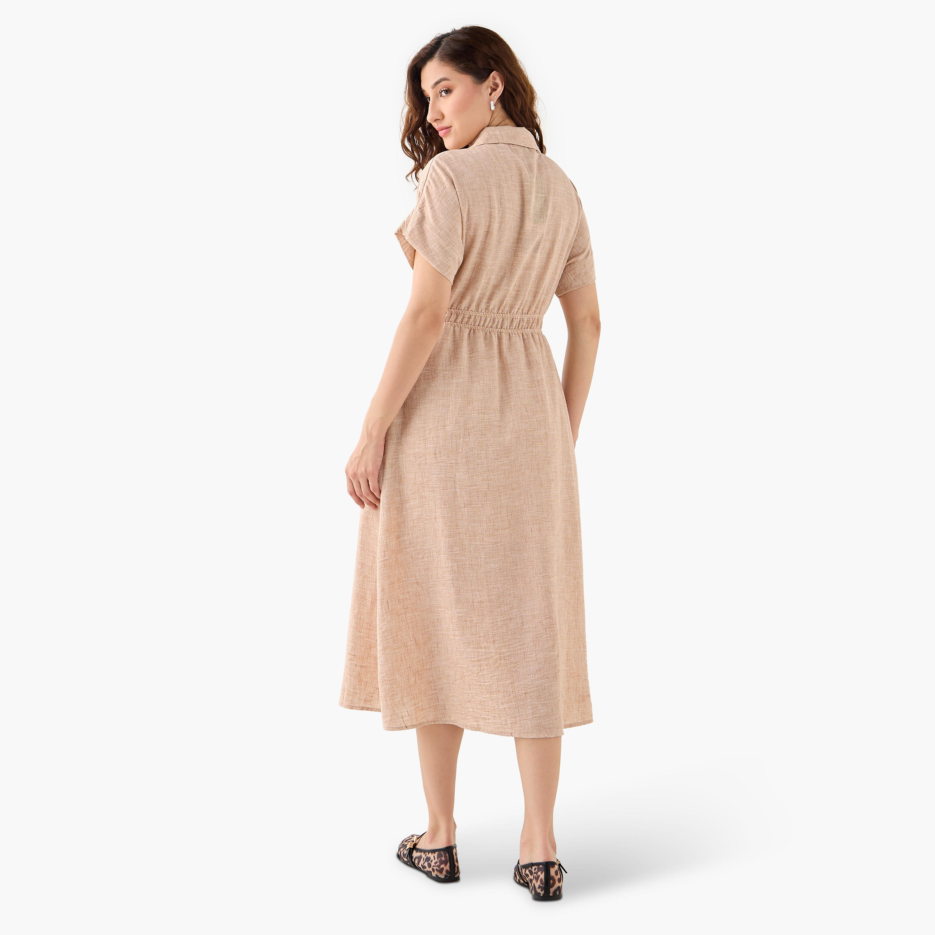 Belted Shirt Dress with Extended Short Sleeves-women-clothing-dresses-image-3