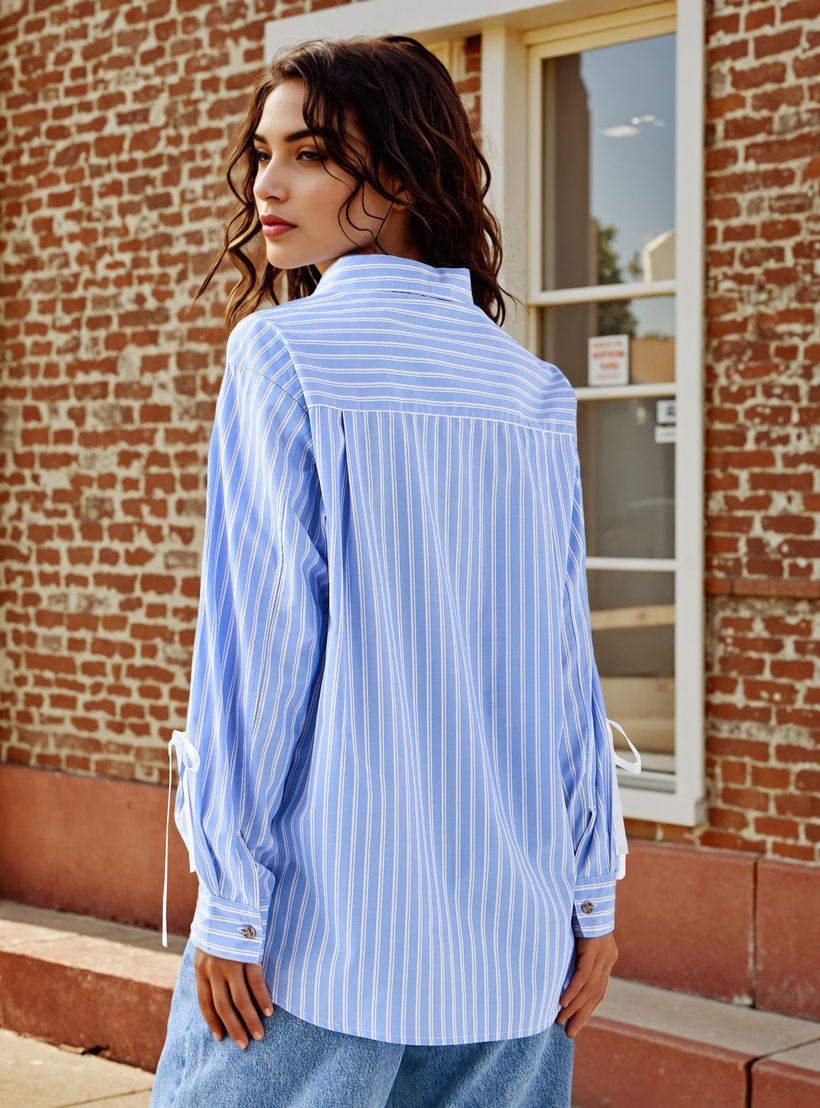 قميص أكسفورد مخطط بأربطة وجيب على الصدر-women-clothing-shirtsandblouses-shirts-image-3