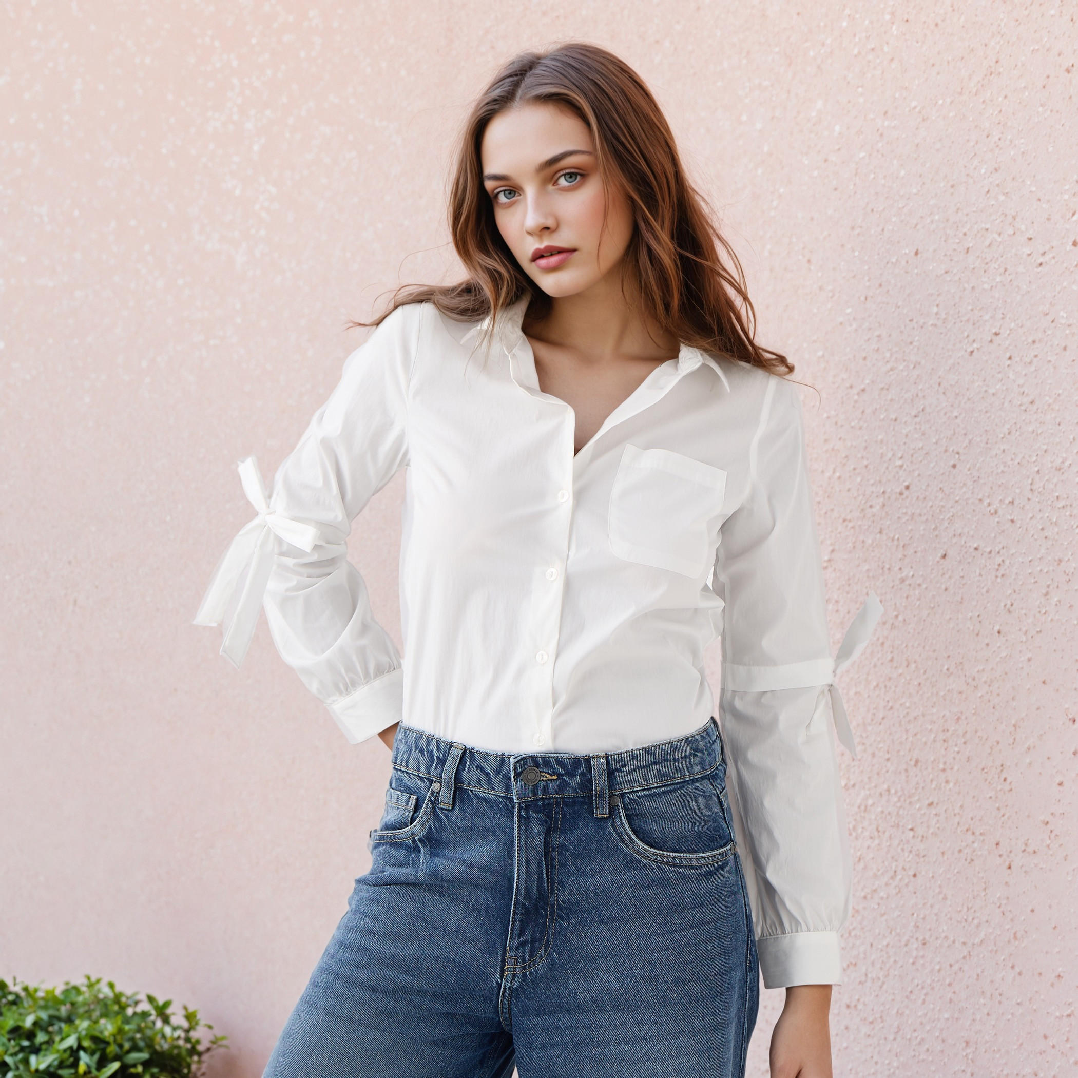 قميص شفاف بارز الملمس وجيب على الصدر وتفاصيل رباط-women-clothing-shirtsandblouses-shirts-image-1