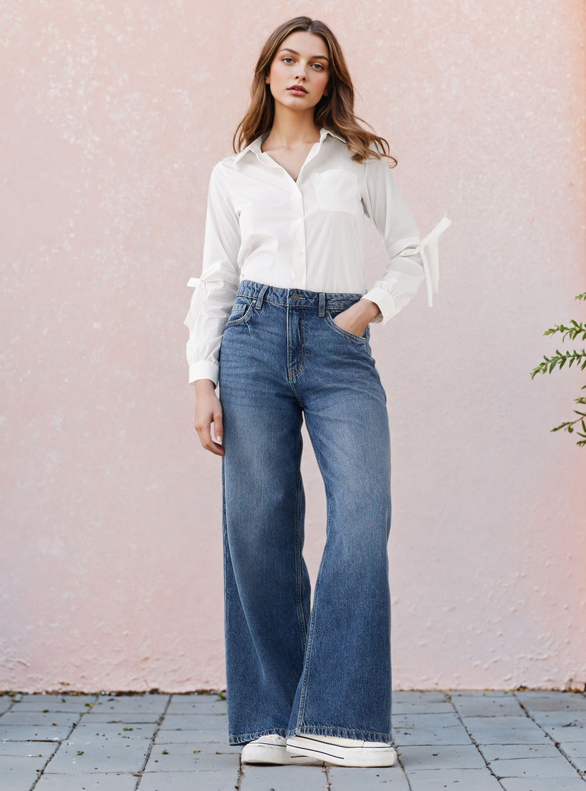 قميص شفاف بارز الملمس وجيب على الصدر وتفاصيل رباط-women-clothing-shirtsandblouses-shirts-image-2