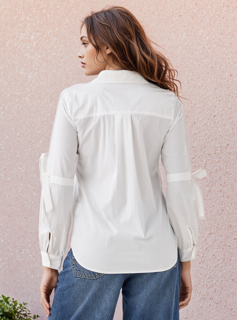 قميص شفاف بارز الملمس وجيب على الصدر وتفاصيل رباط-women-clothing-shirtsandblouses-shirts-image-3